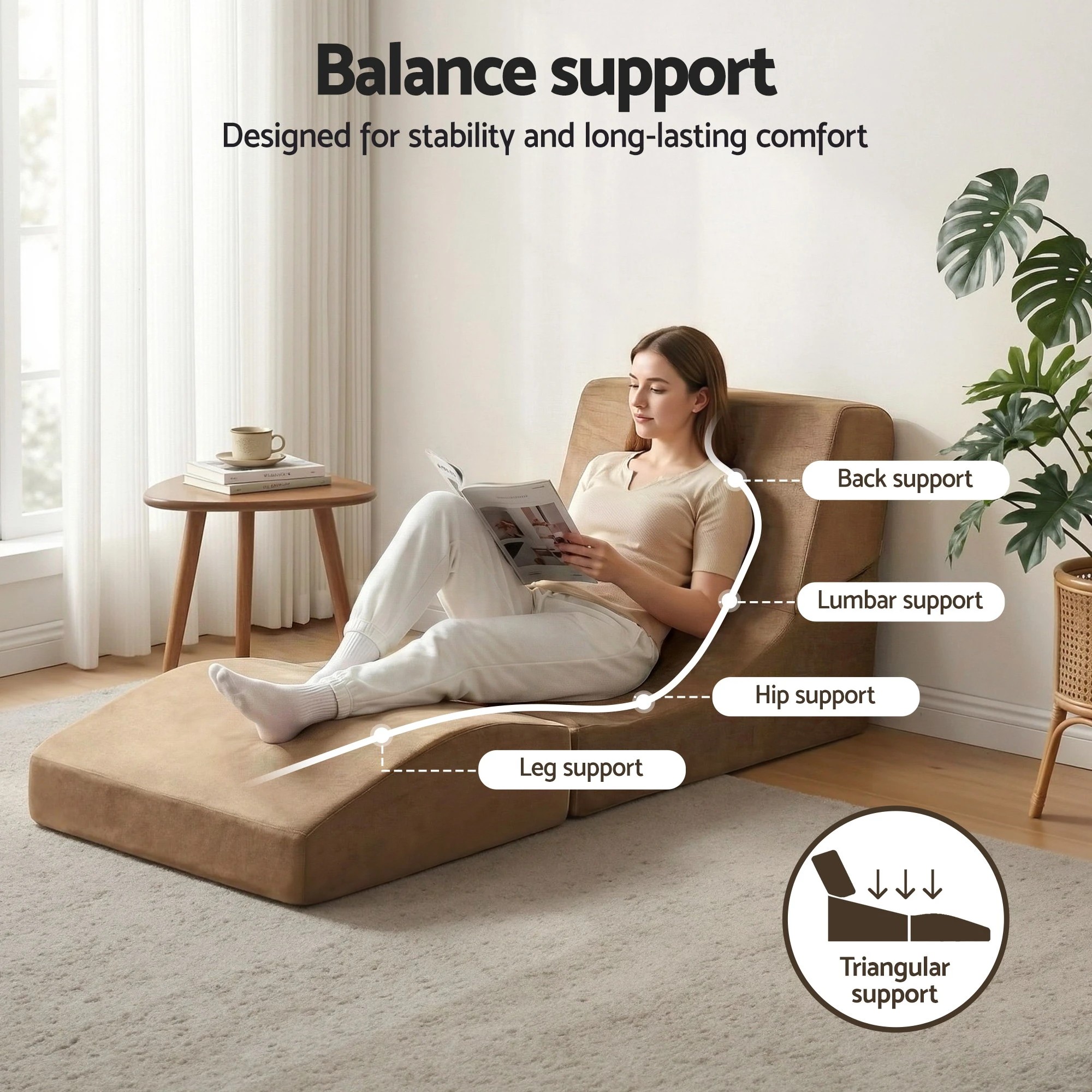 3 Artiss Folding Sofa Bed Convertible Armless Foam Floor Futon Lounger Couch - Brown, 3 of 8