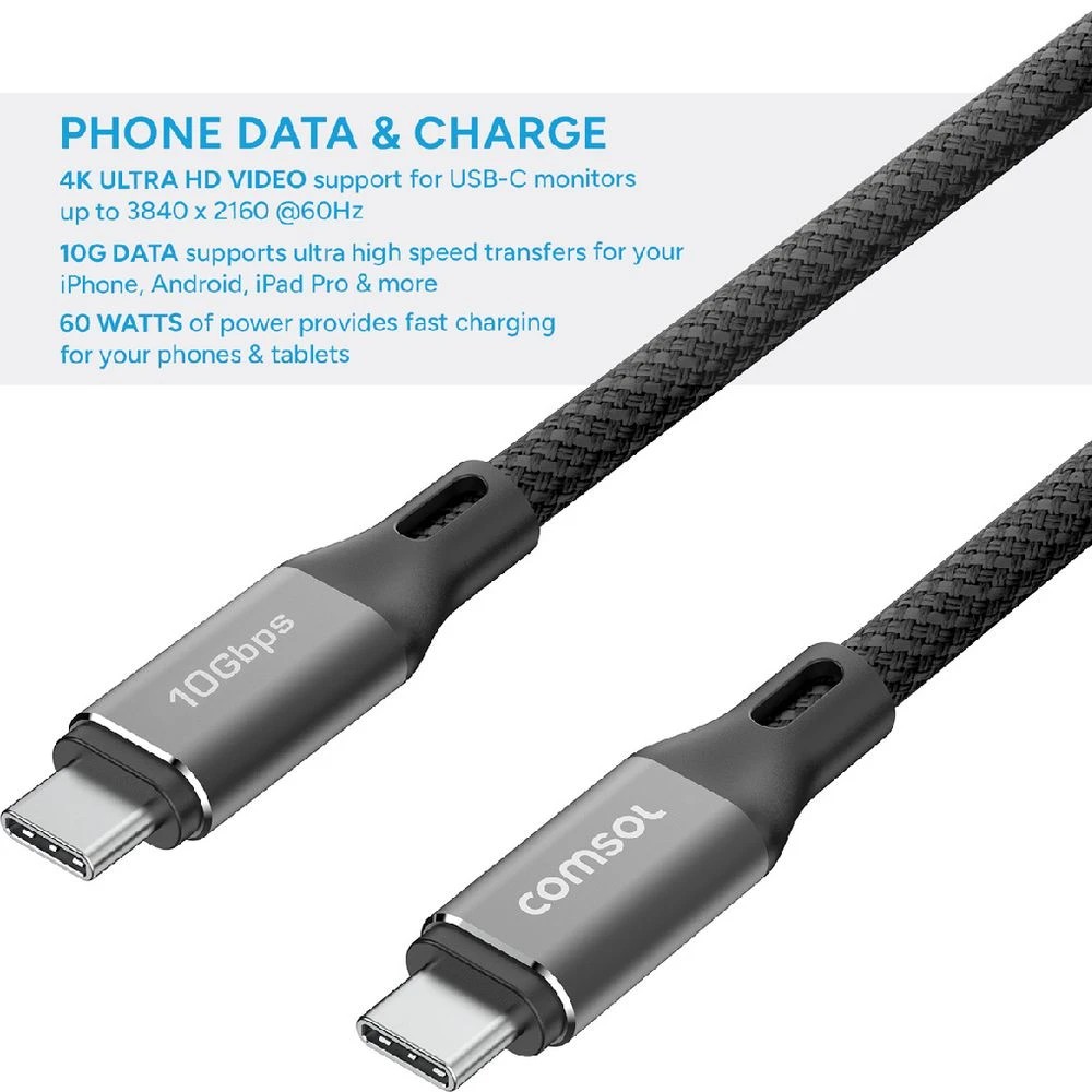 4 Comsol USB-C Cable 10Gbps 2m Black, 4 of 4