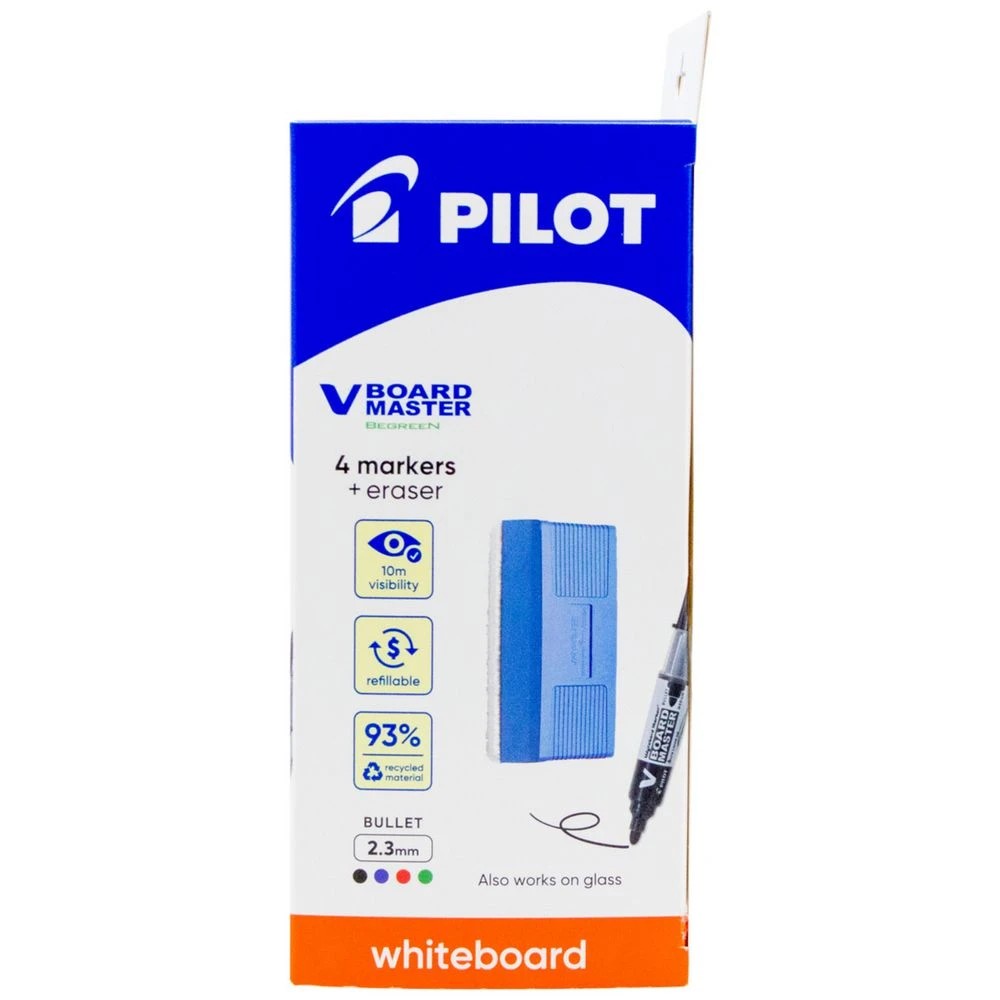 3 PILOT V Board Whiteboard Marker Bullet Assorted 4 Pk + Eraser, 3 of 8