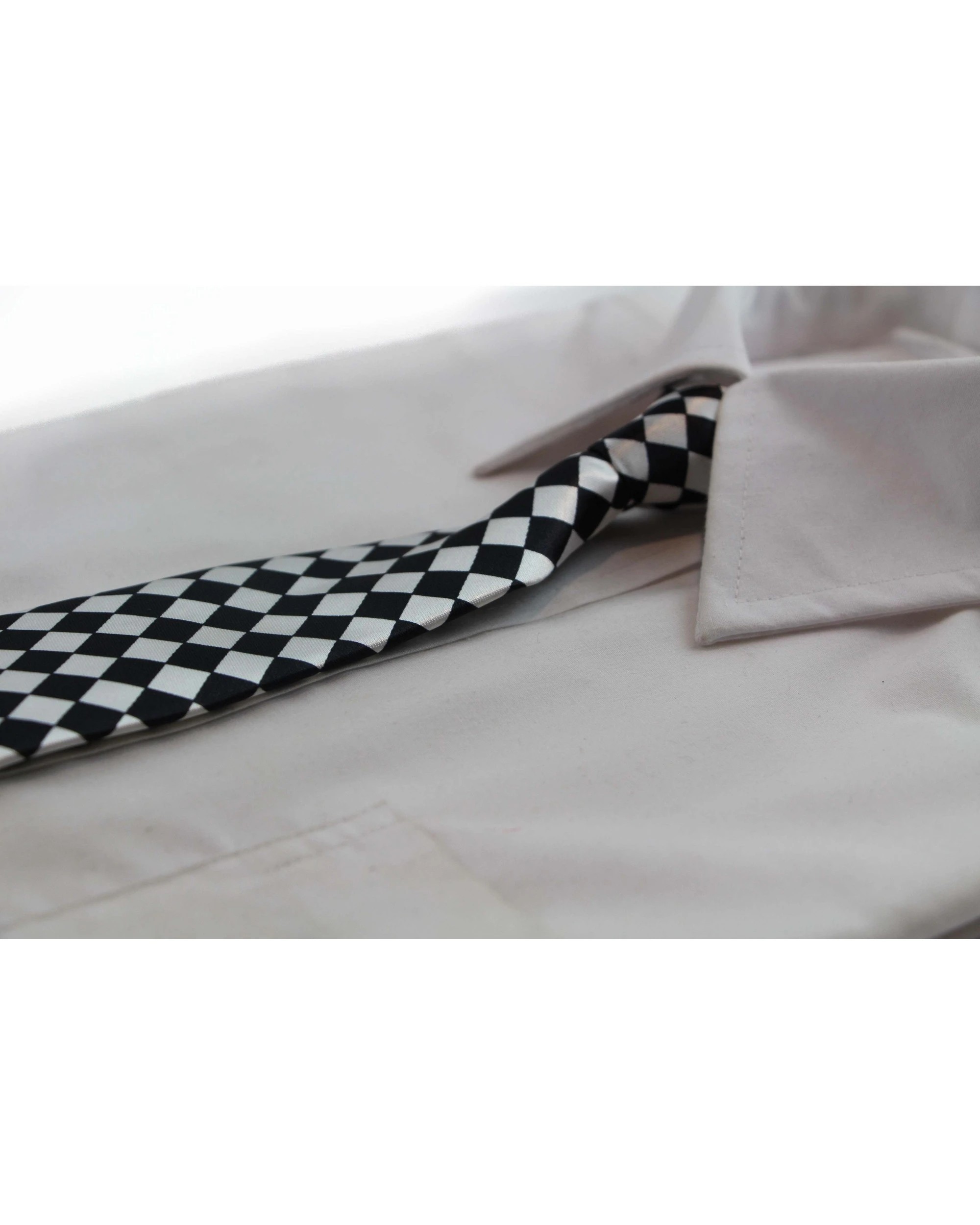1 Zasel Kids Boys Black & White Patterned Elastic Neck Tie - Small Checkers - Multi, 1 of 2