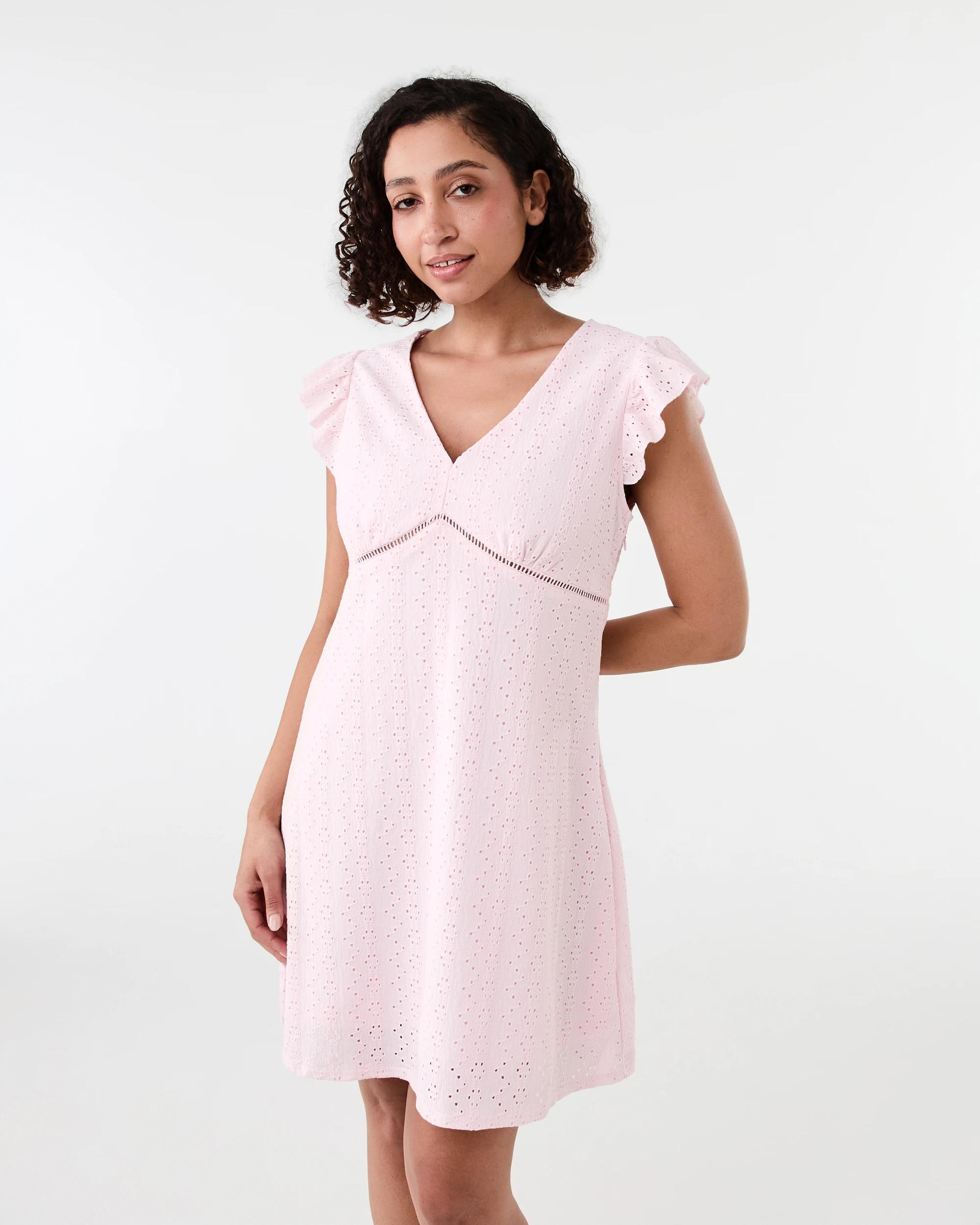 1 Sleeveless Broderie V-Neck Mini Dress Bllet Pink, 1 of 8