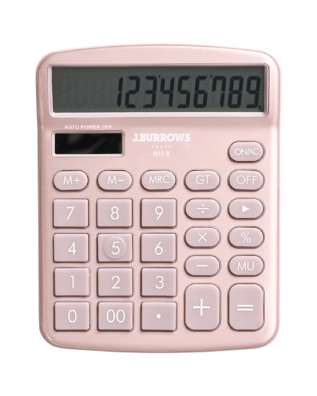 J.Burrows Desktop 12 Digit Calculator Rose 
