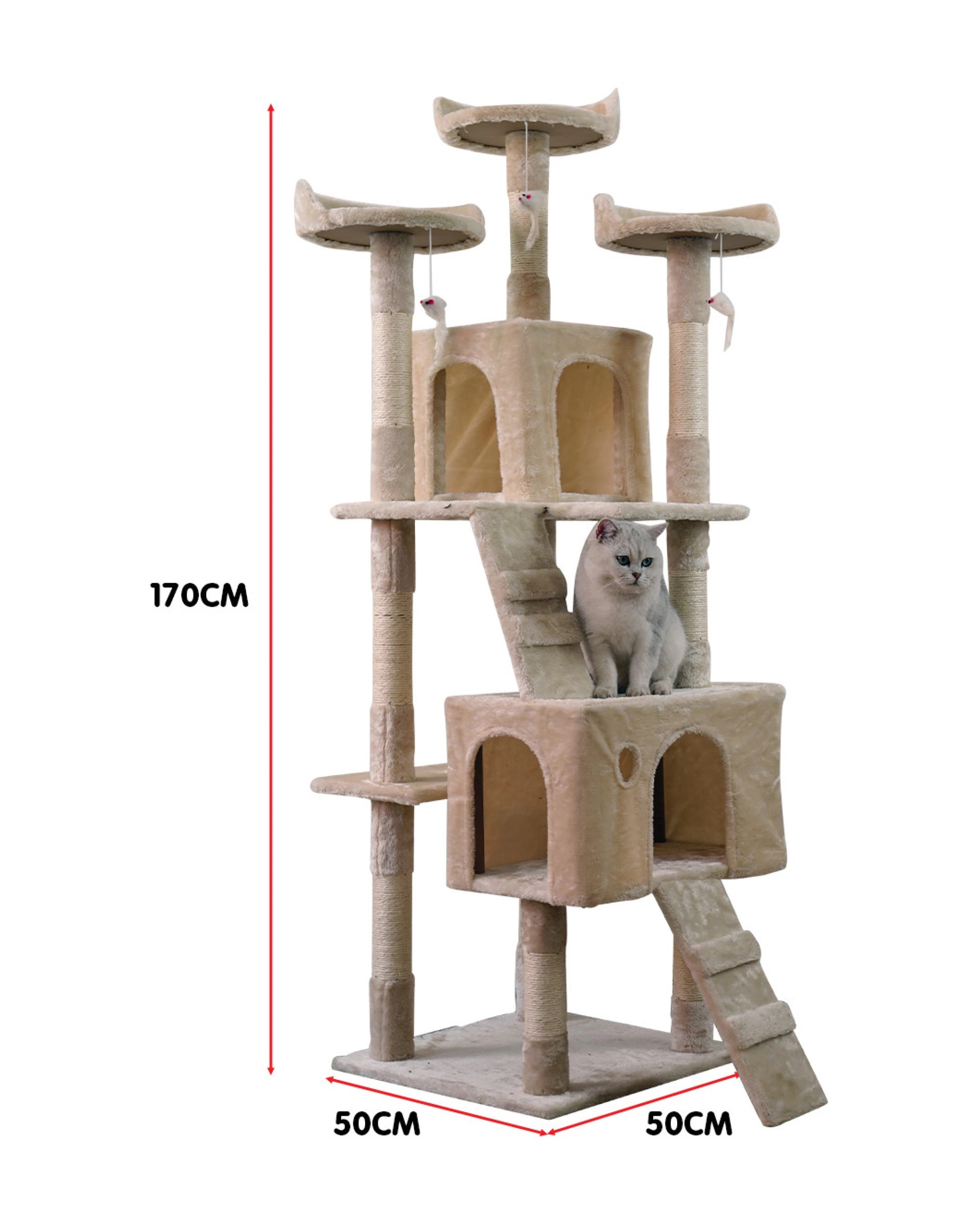 3 Furtastic 170cm Cat Tree Scratching Post - Beige, 3 of 5