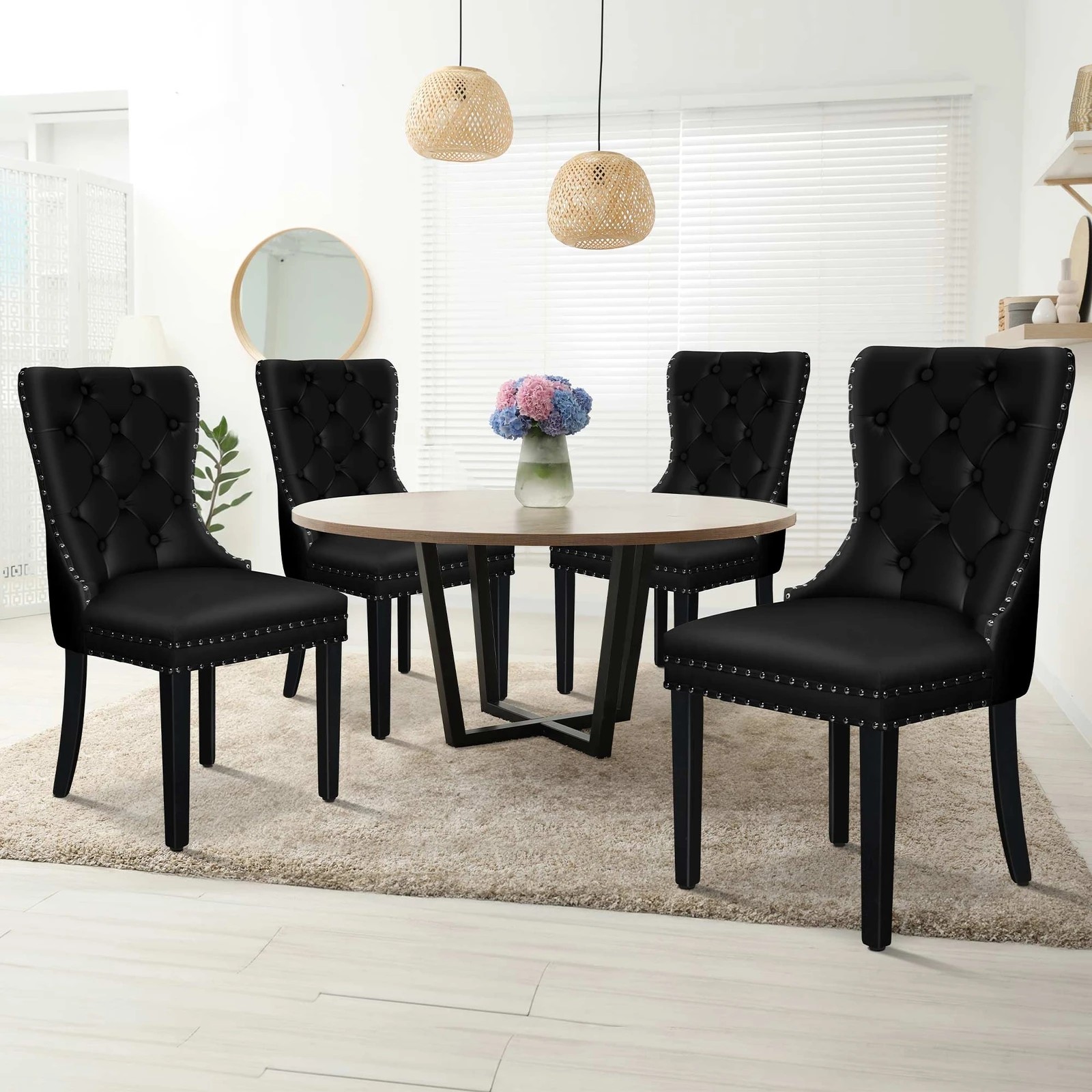 2 Alfordson 4x Dining Chairs Kitchen Lounge Padded Diamond Tufted PU Leather - Black, 2 of 4