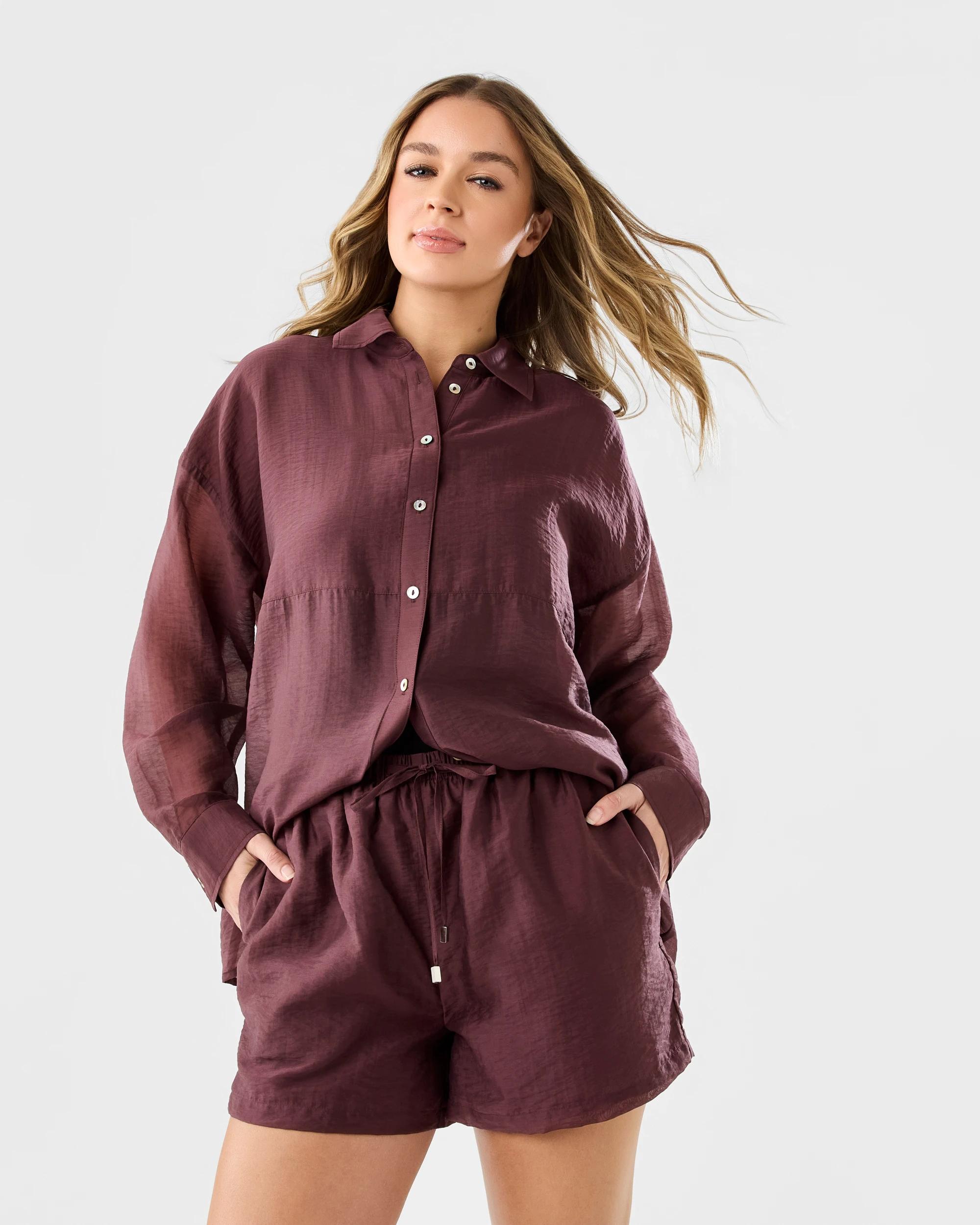 9 Long Sleeve Oversized Sheer Shirt Cherry, 9 of 9