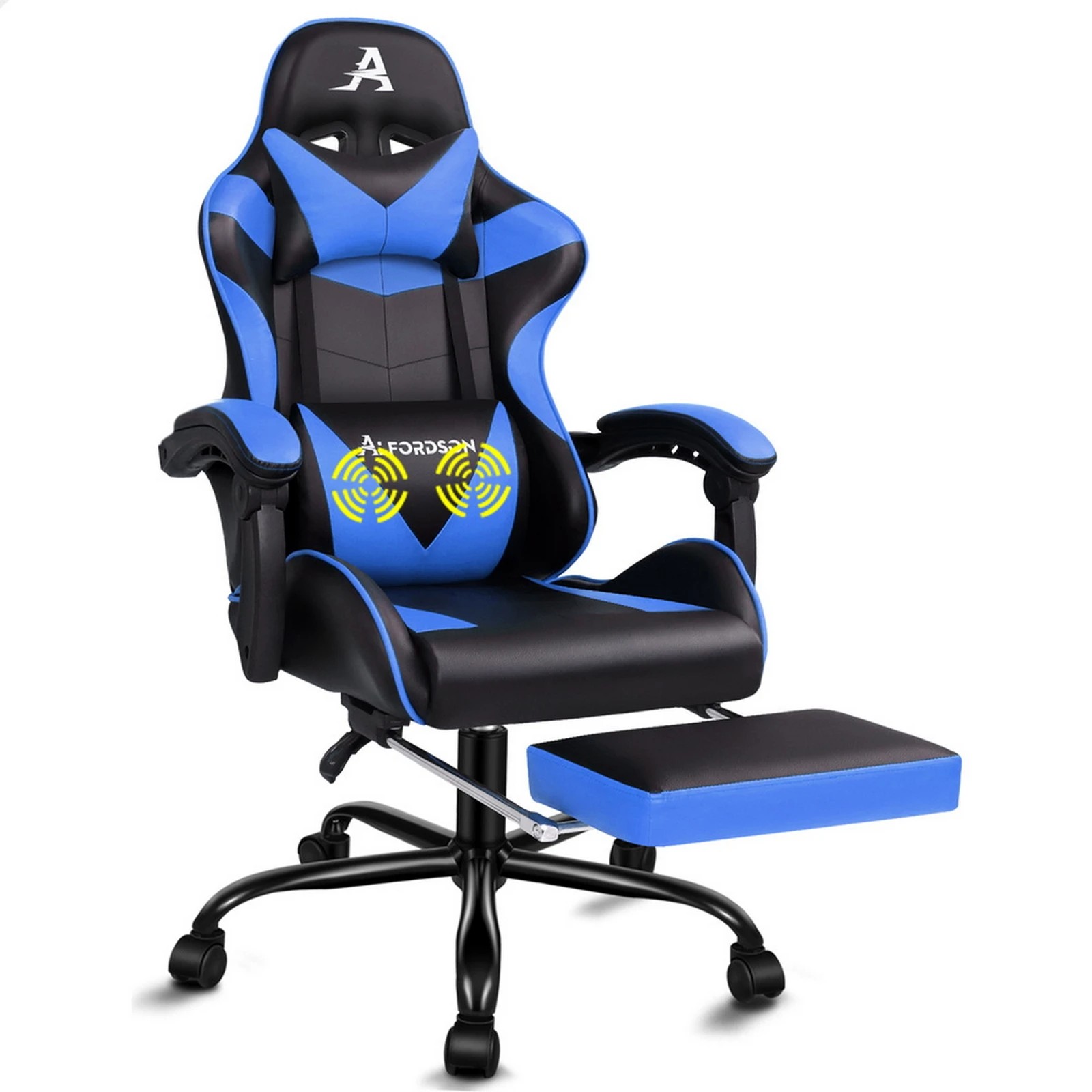 1 Alfordson Gaming Chair Office Executive Racing Footrest Seat PU Leather - Blue, 1 of 10