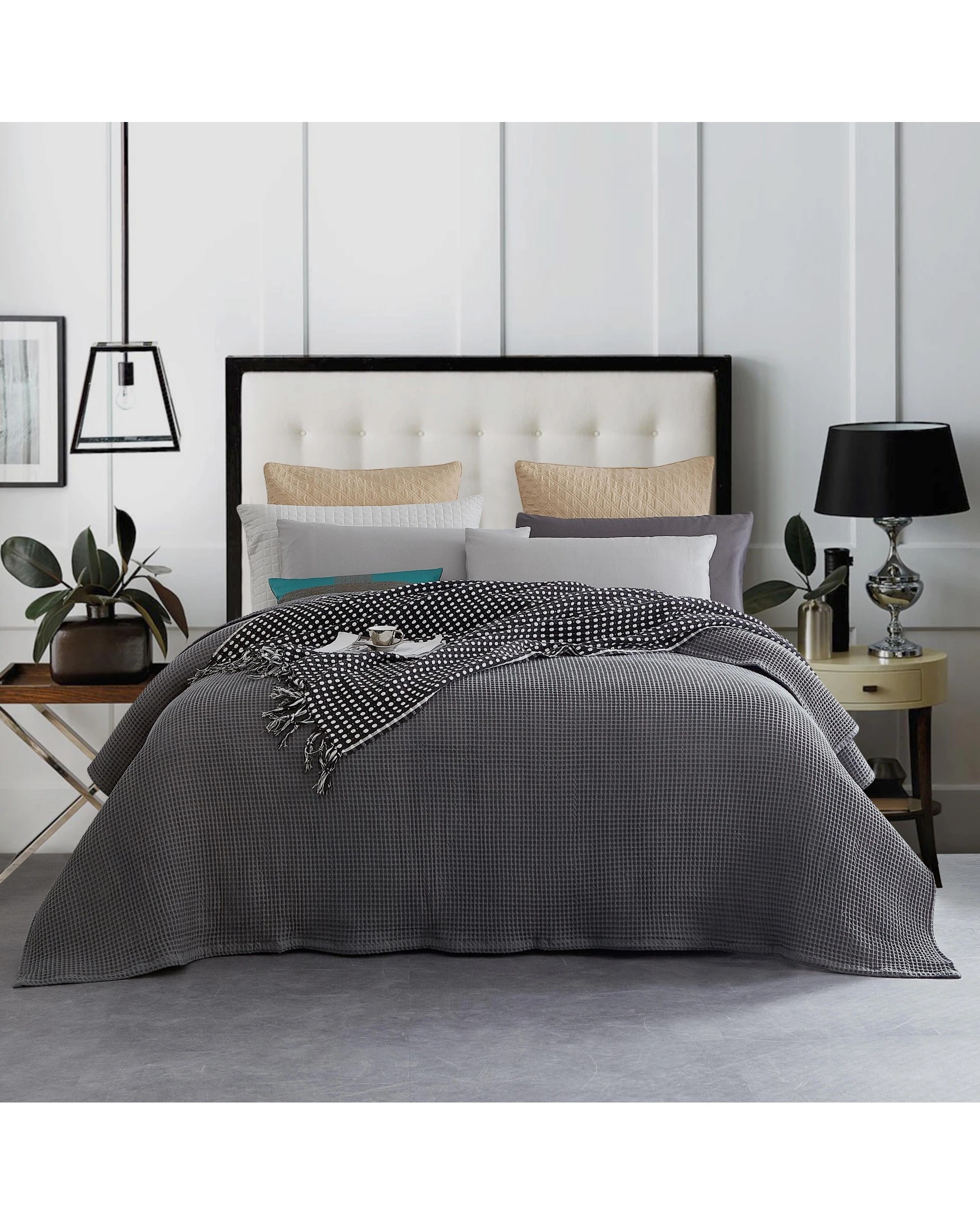 2 Cotton More 100% Cotton Large Chunky Waffle Blanket 350gsm Super King Dark - Grey, 2 of 6