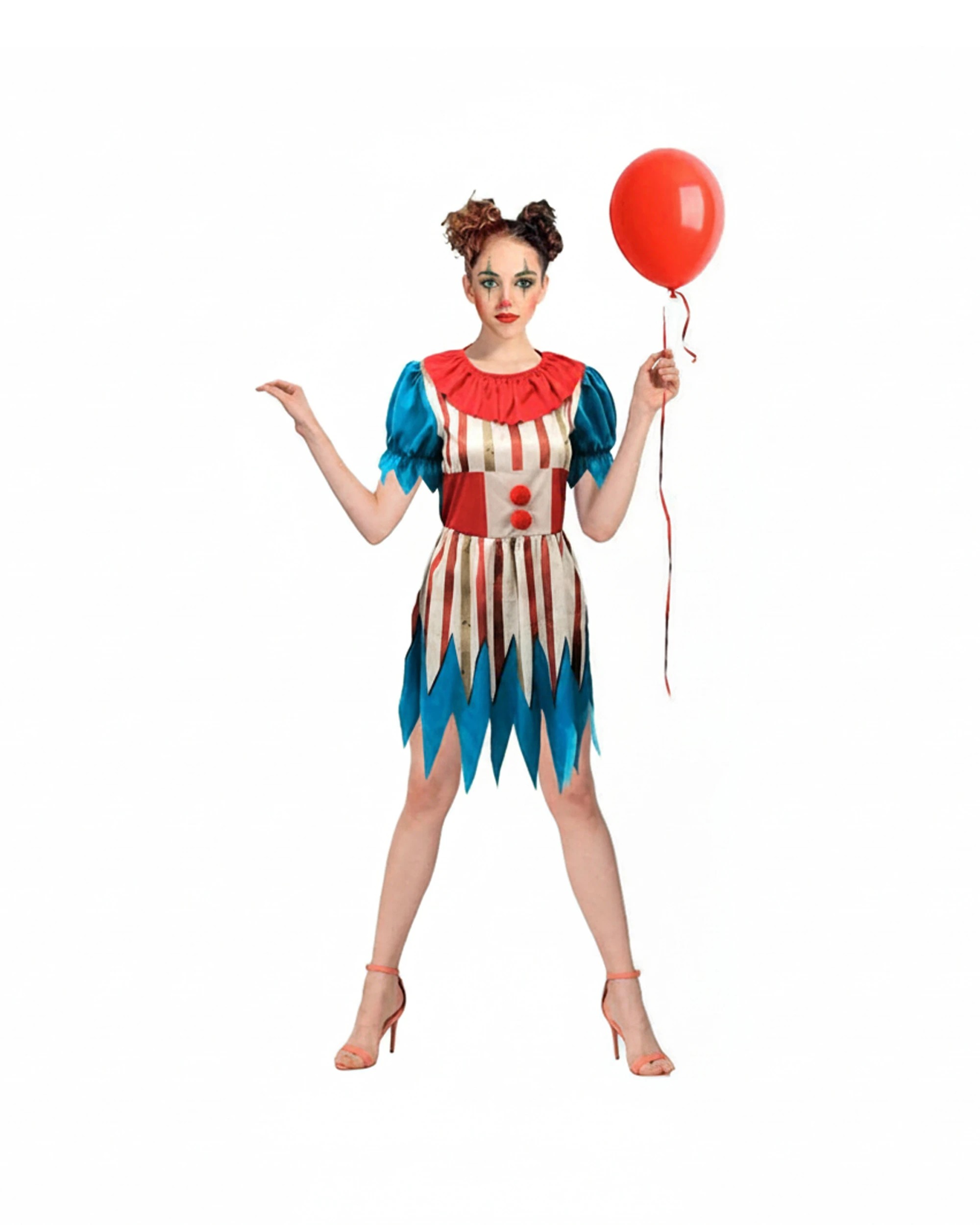 1 JD Party Adults Womens Circus Clown Costume Vibrant Jagged Hem Dress - Red, 1 of 1