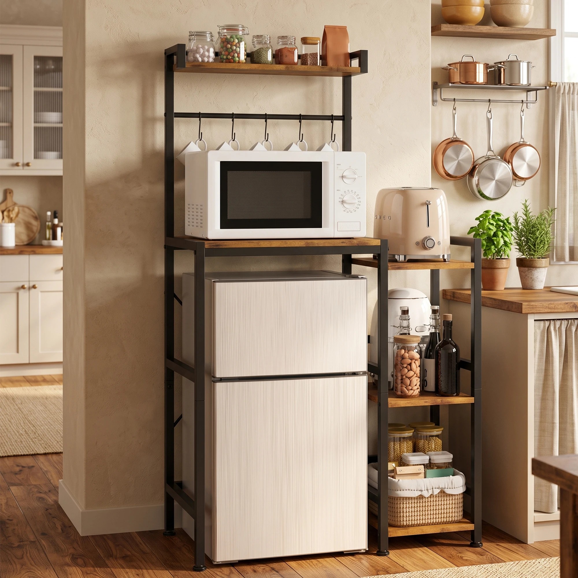 8 Advwin 5 Tier Mini Fridge Shelf w/ Ample Storage Space & Hooks - Brown, 8 of 8
