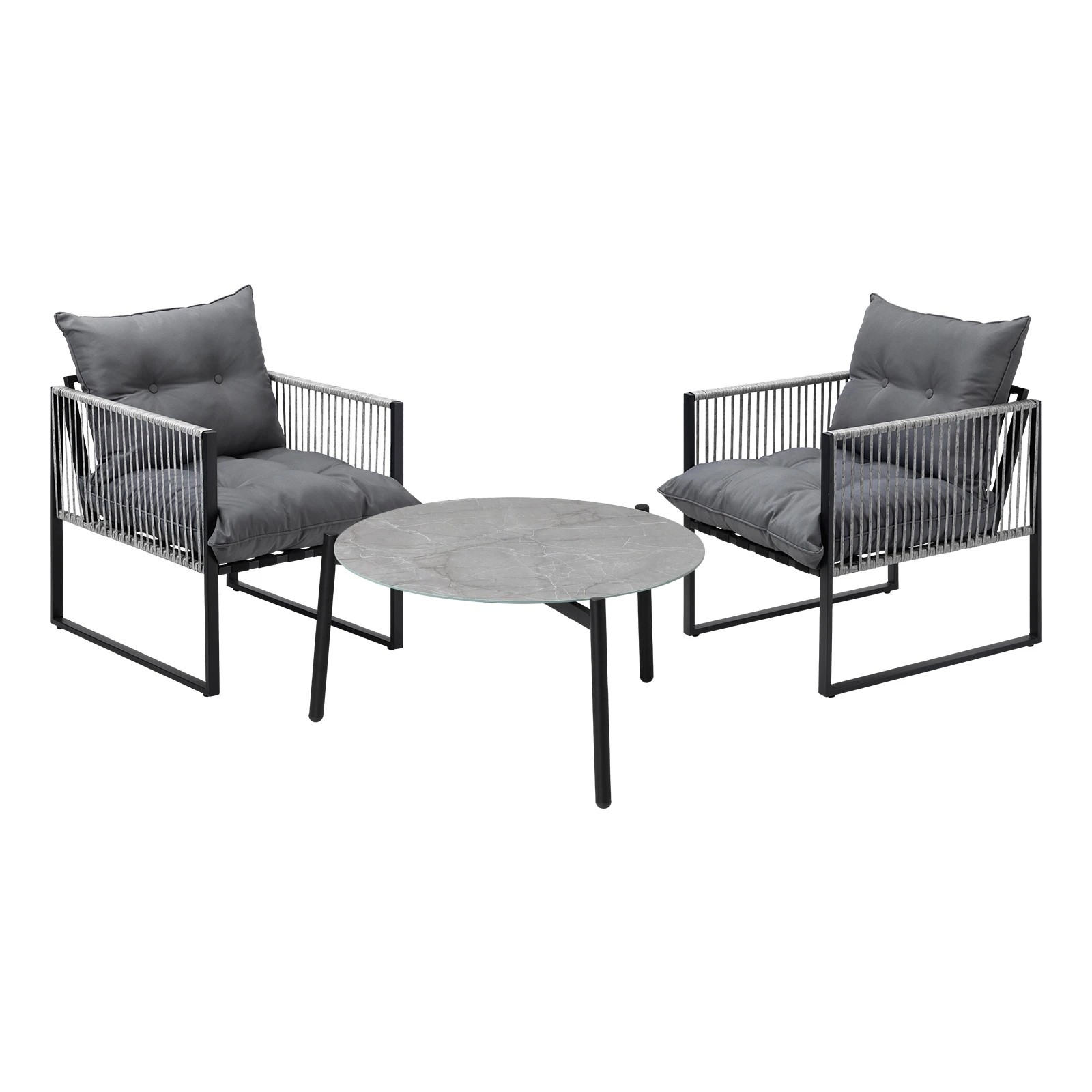 1 Livsip 3PCS Outdoor Patio Set Table Garden Lounge Chairs Grey 70cm Coffee Table - Multi, 1 of 9