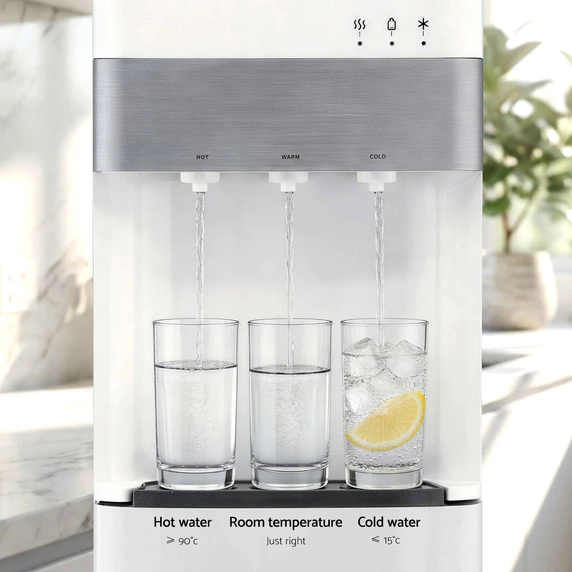 8 Devanti 3 Taps Water Cooler Dispenser Bottom Loading Dispenser Chiller Filter - White, 8 of 9