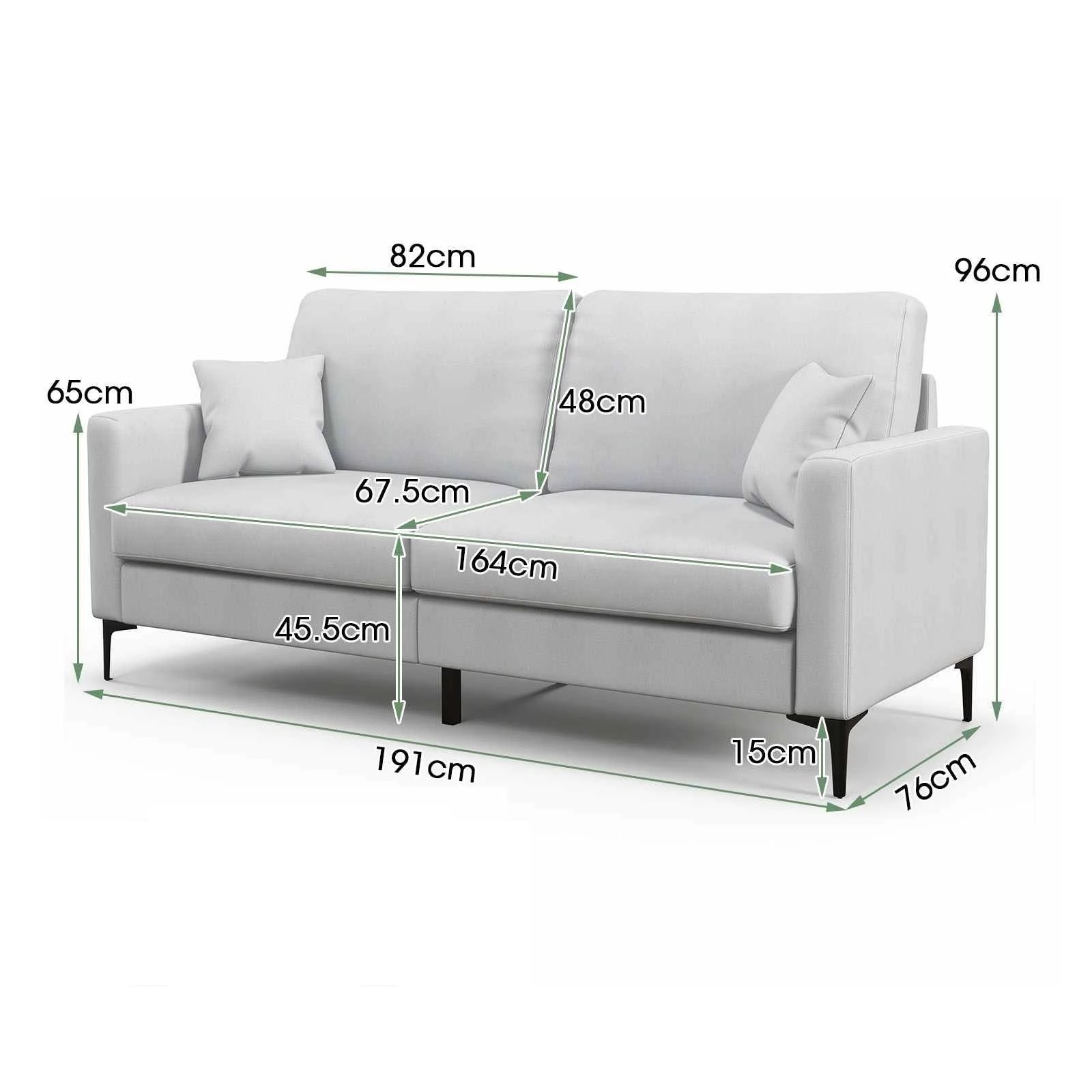 4 Costway Fabric Loveseat Sofa Lounge Upholstered Couch Metal Legs w/Armrest & Pillows - Grey, 4 of 4