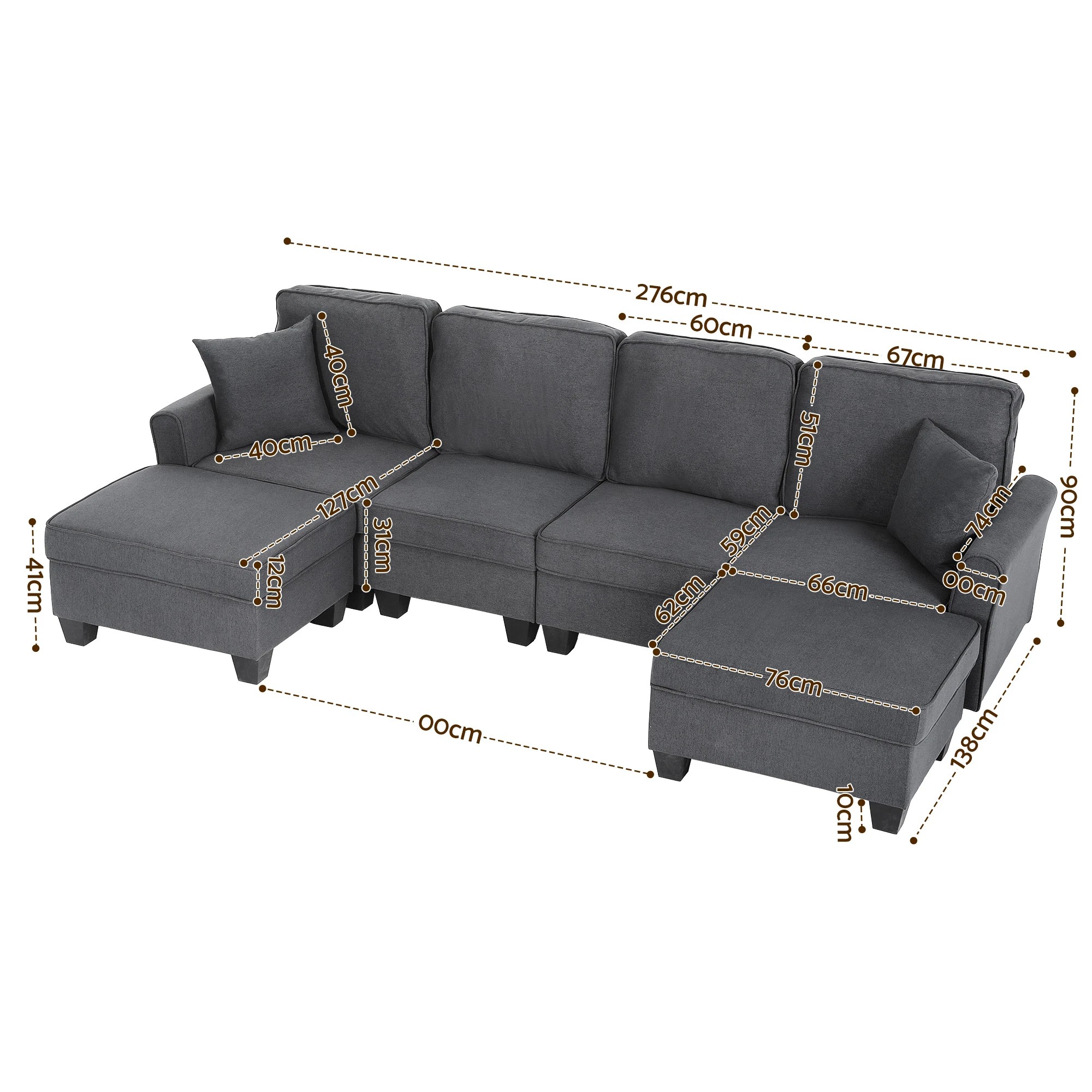 2 Artiss Modular Sectional U Shaped Storage Sofa Couches for Living Room - Grey, 2 of 8