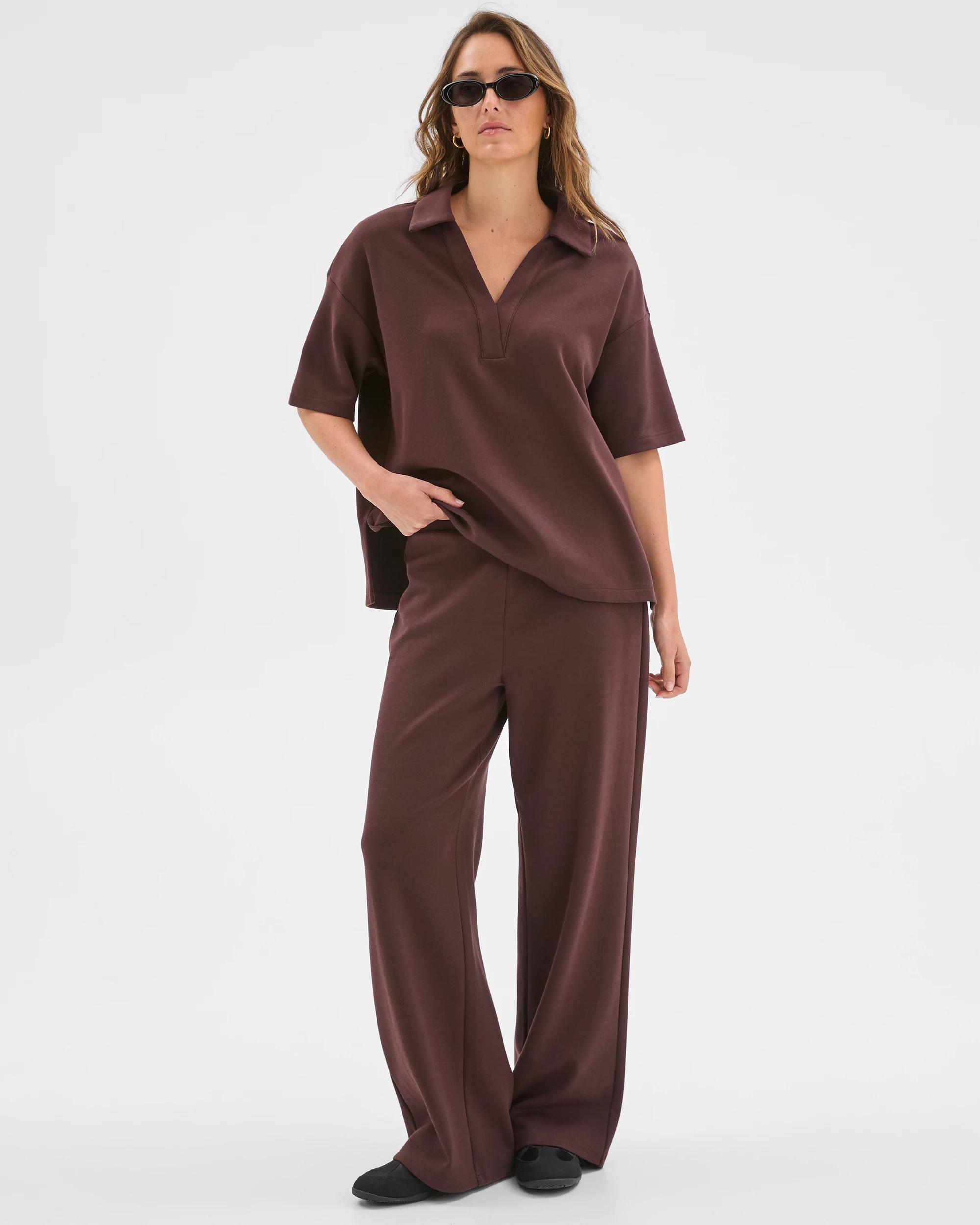 1 Target Woman Australian Cotton Blend Wide Leg Interlock Pants CHOCOLATE PLUM, 1 of 7