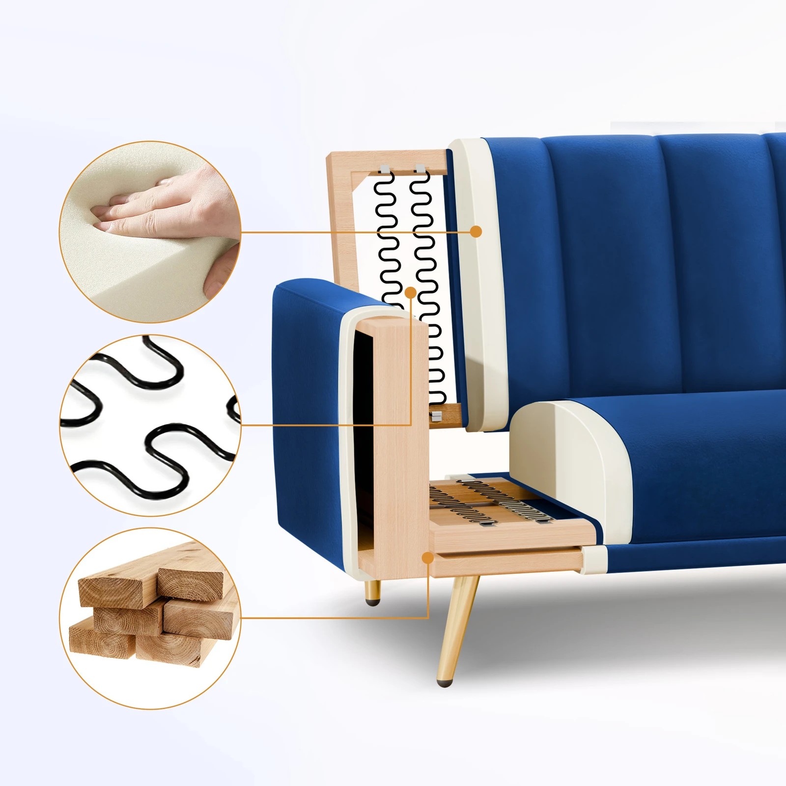 5 Alfordson Sofa Bed Couch 3 Seater Lounge Velvet - Blue, 5 of 9