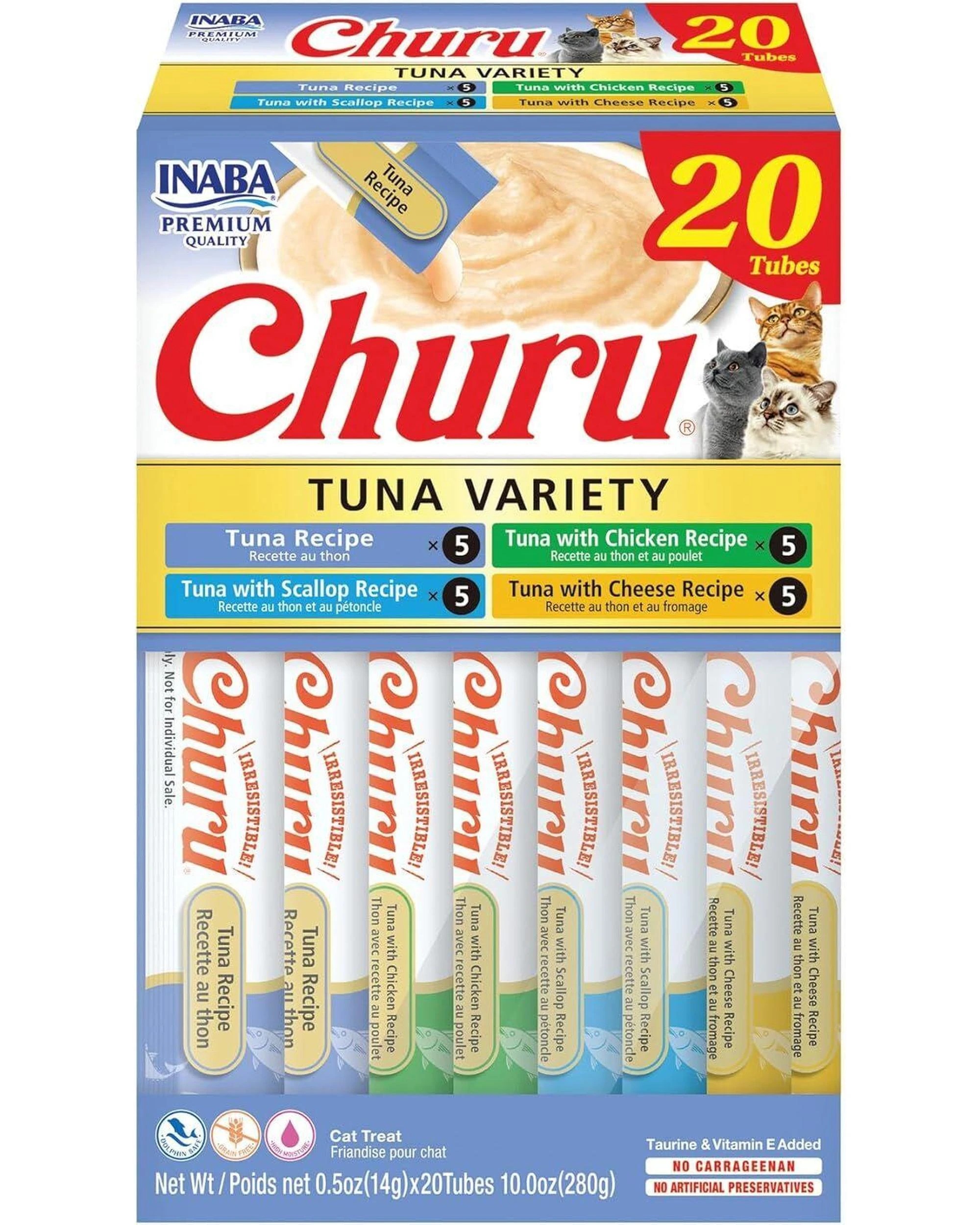 1 Inaba Churu Puree Lickable Cat Treats Tuna Variety Box 20 x 14g, 1 of 9