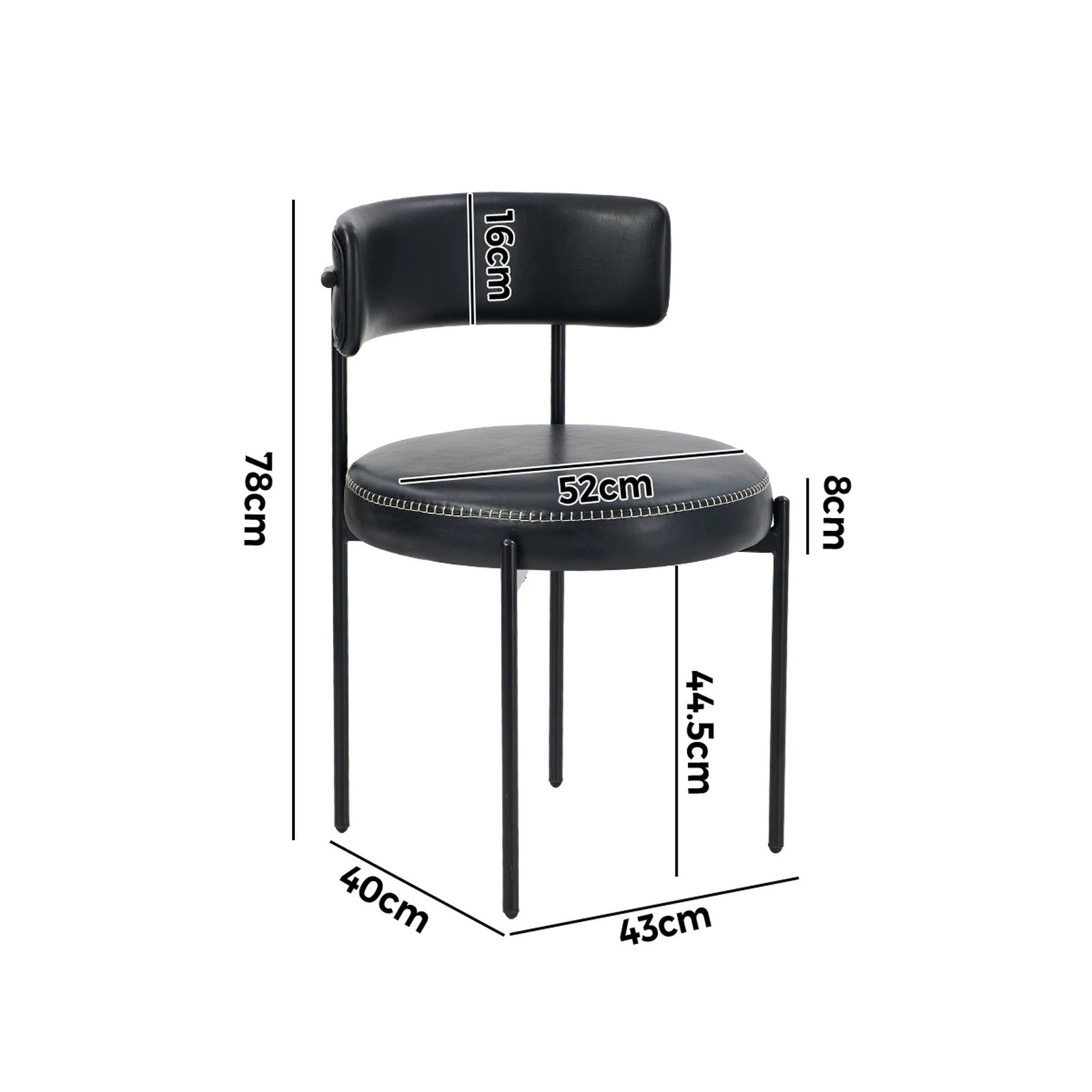 2 Oikiture 4x Dining Chair Round Kitchen Lounge Seats PU Leather - Black, 2 of 9