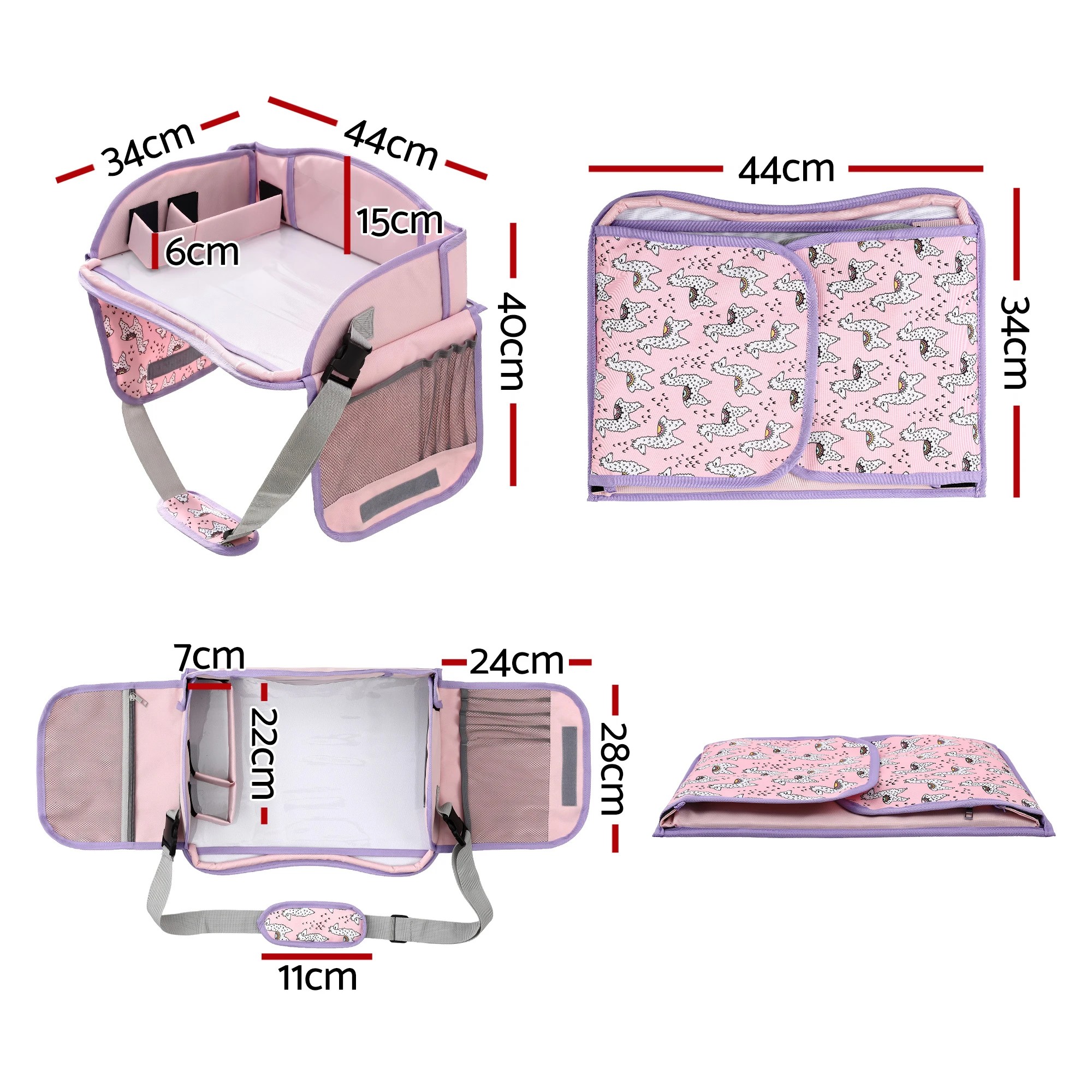 2 Keezi Kids Travel Tray Car Seat Lap Desk Portable Car Desk Organiser for Car & Airplane - Pink, 2 of 10