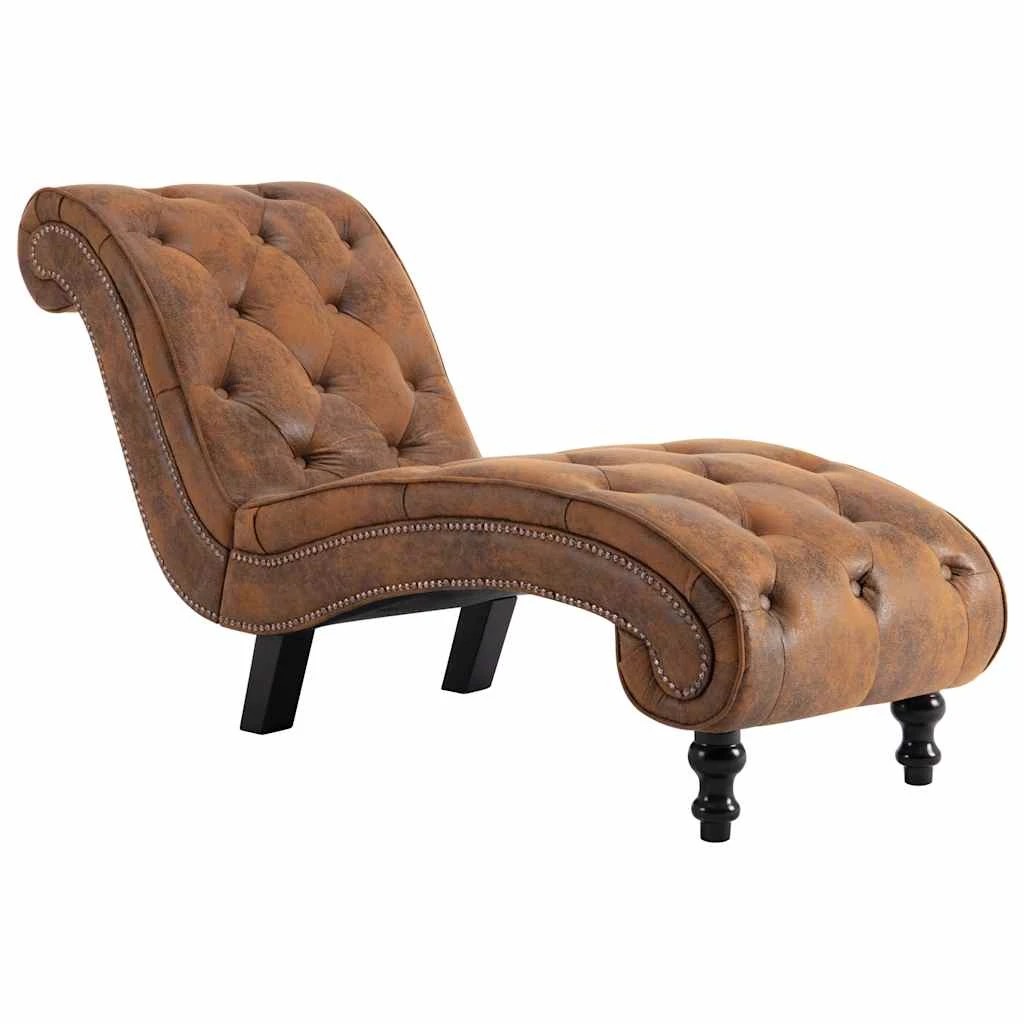 1 Vidaxl Chaise Lounge Faux Suede Leather - Brown, 1 of 7