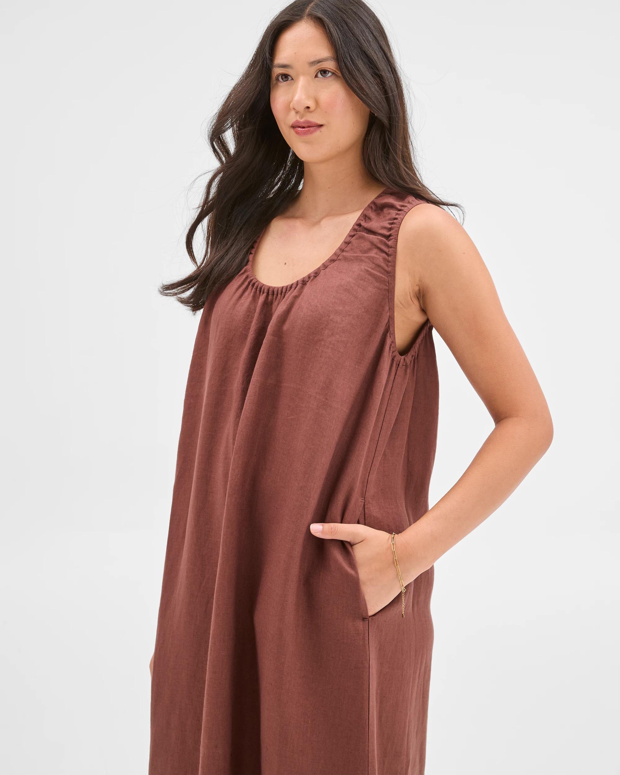 4 Target Woman European Linen Sleeveless Scoop Neck Midi Dress SOFT BROWN, 4 of 7