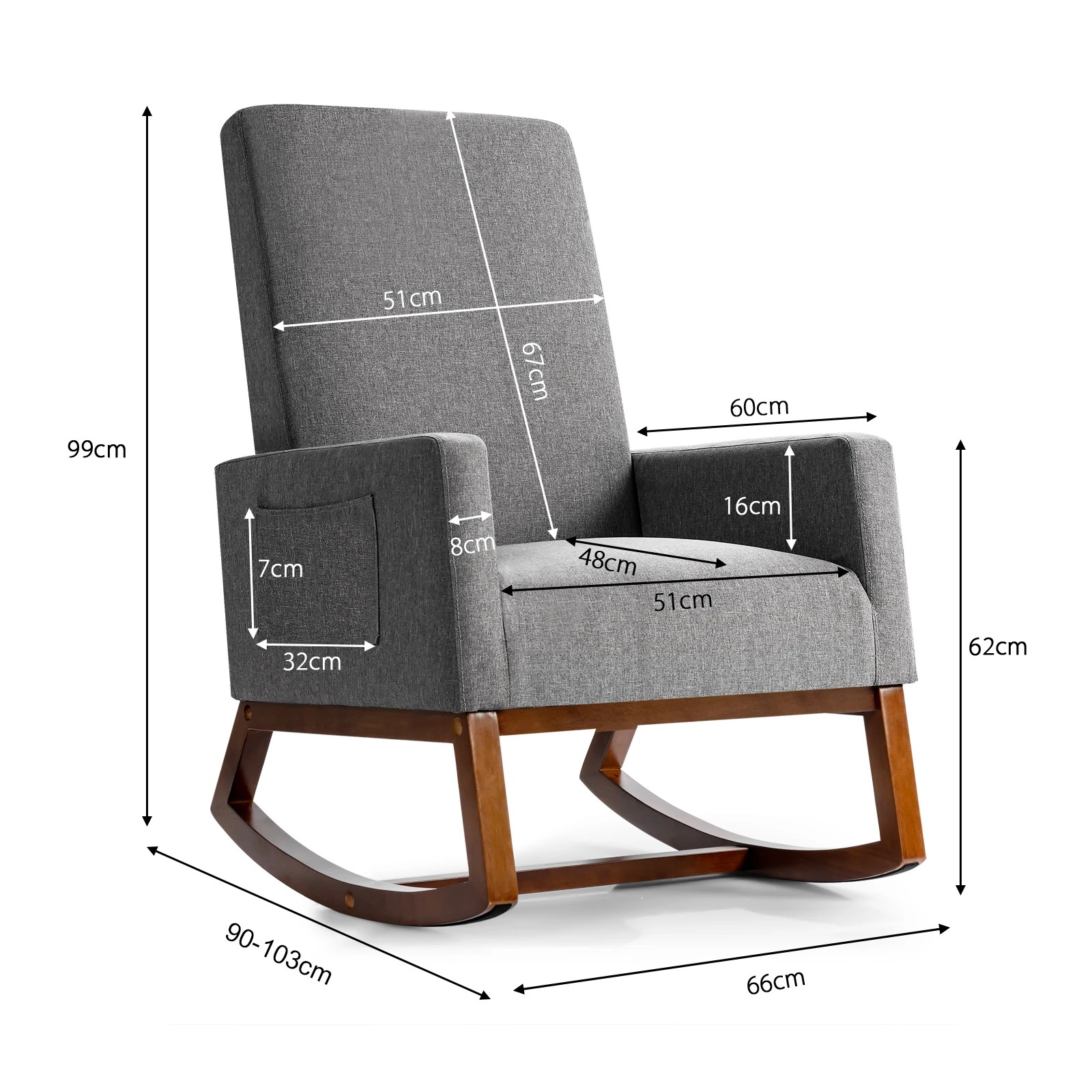 2 Costway Wood Rocking Chair Upholstered Fabric Armchair Home Office Chair, 2 of 3