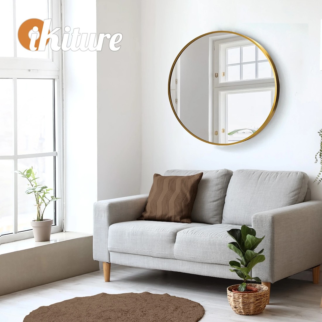 5 Oikiture 60cm Wall Mirrors Round Makeup Mirror Home Decor Living Room
 - Gold, 5 of 9