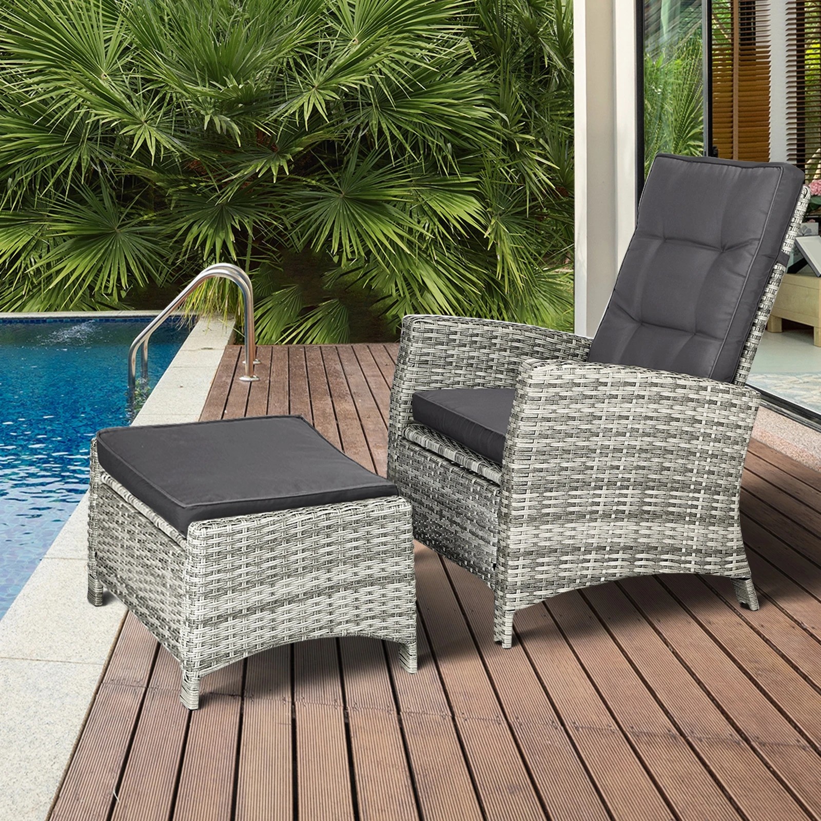 8 Livsip Recliner Chairs Outdoor Sun Lounger Setting Wicker Sofa Patio Furniture
 - Grey, 8 of 9