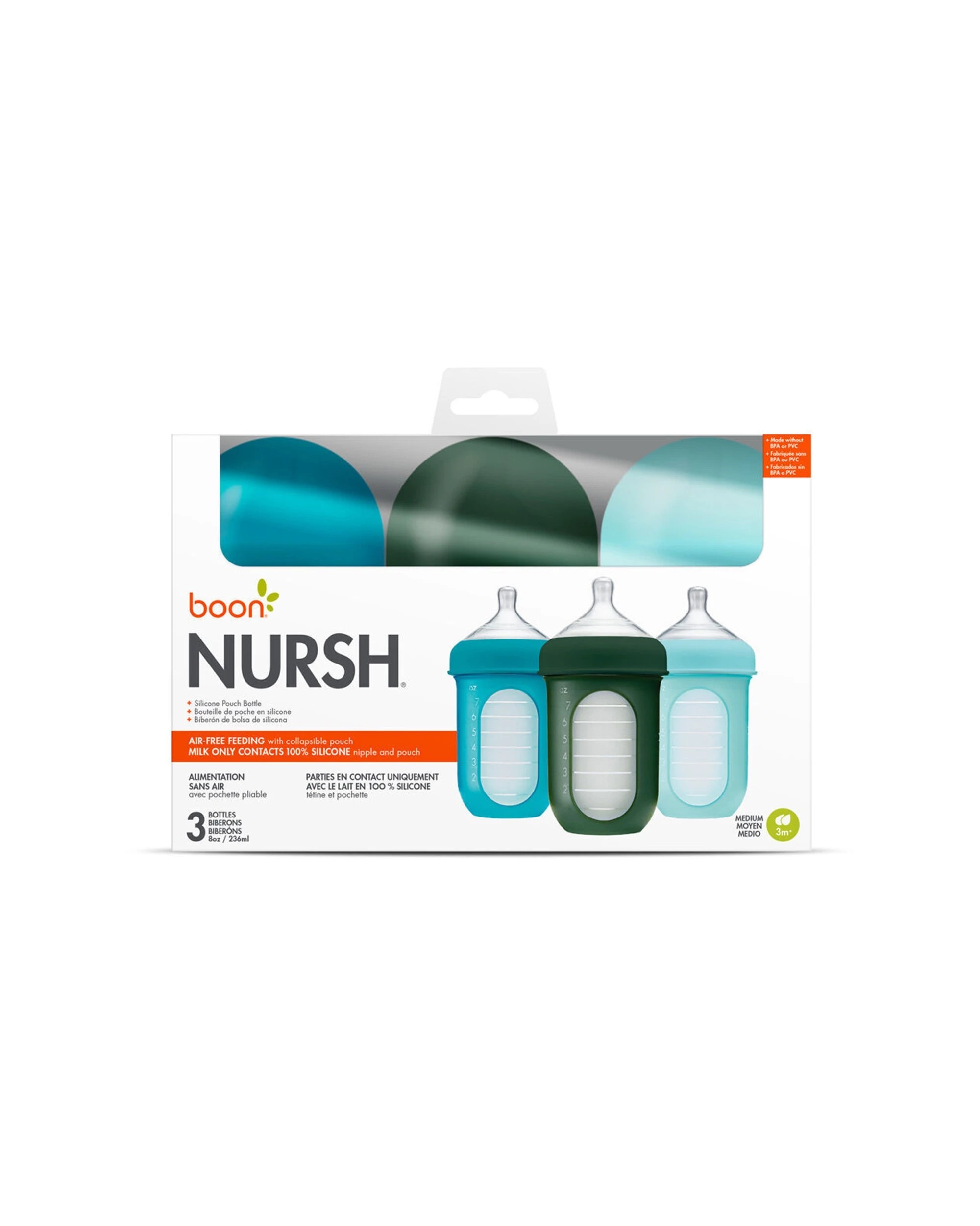 8 Boon 2x 3pc Nursh Collapsible Silicon Baby Bottle Blue 237ml - Multi, 8 of 8