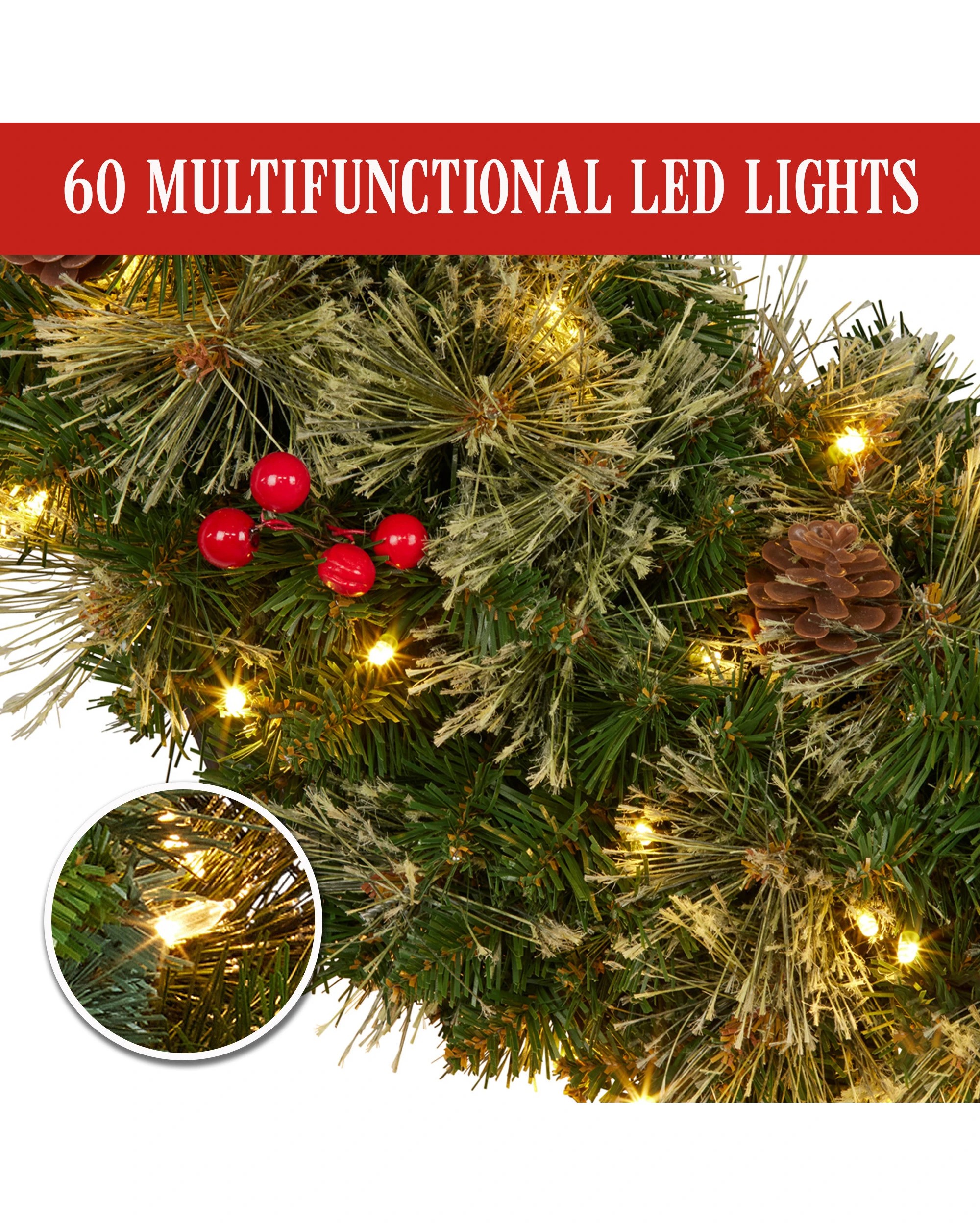 7 Christabelle 61cm Christmas Wreath Bristle Berry With Led Lights Front Door Decoration Ornament, 7 of 7
