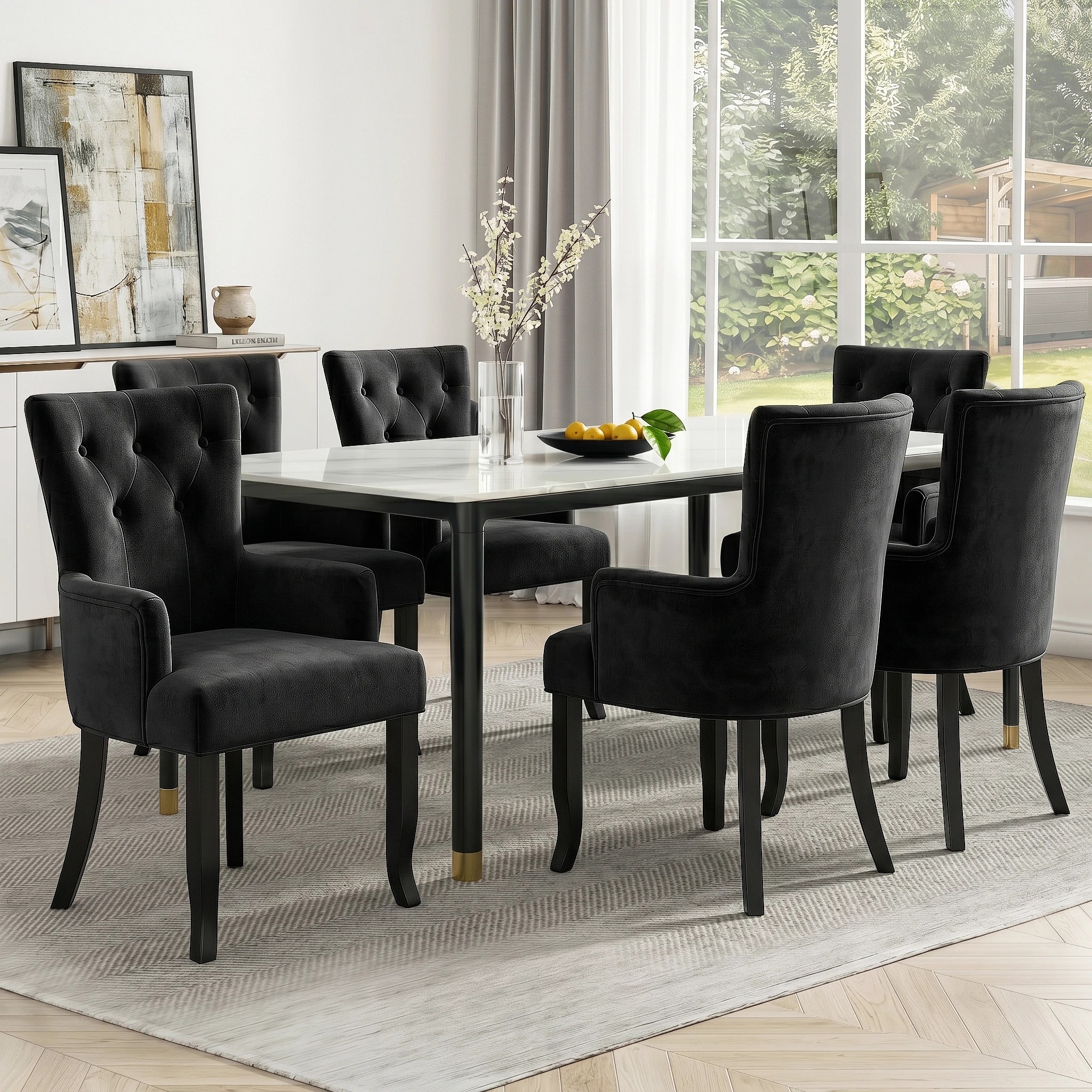 8 Artiss Dining Chairs Velvet French Provincial Armchair - Black, 8 of 8