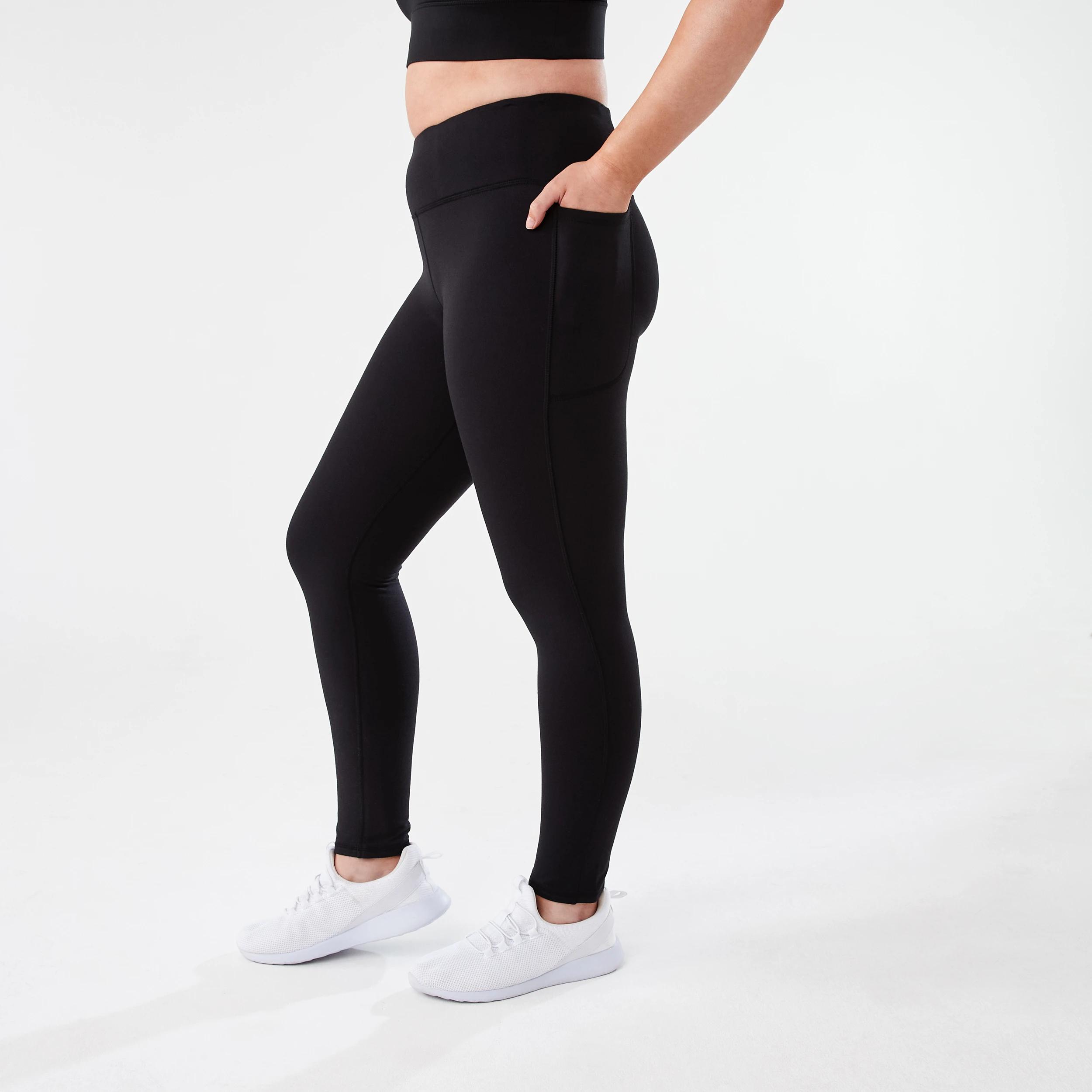 2 Active Womens Full Length Fleece Leggings BLACK, 2 of 5