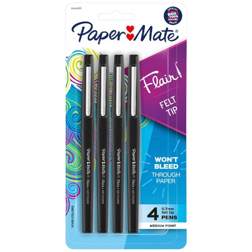 1 Paper Mate Flair Medium Fineliner 0.7mm Black 4 Pack, 1 of 3