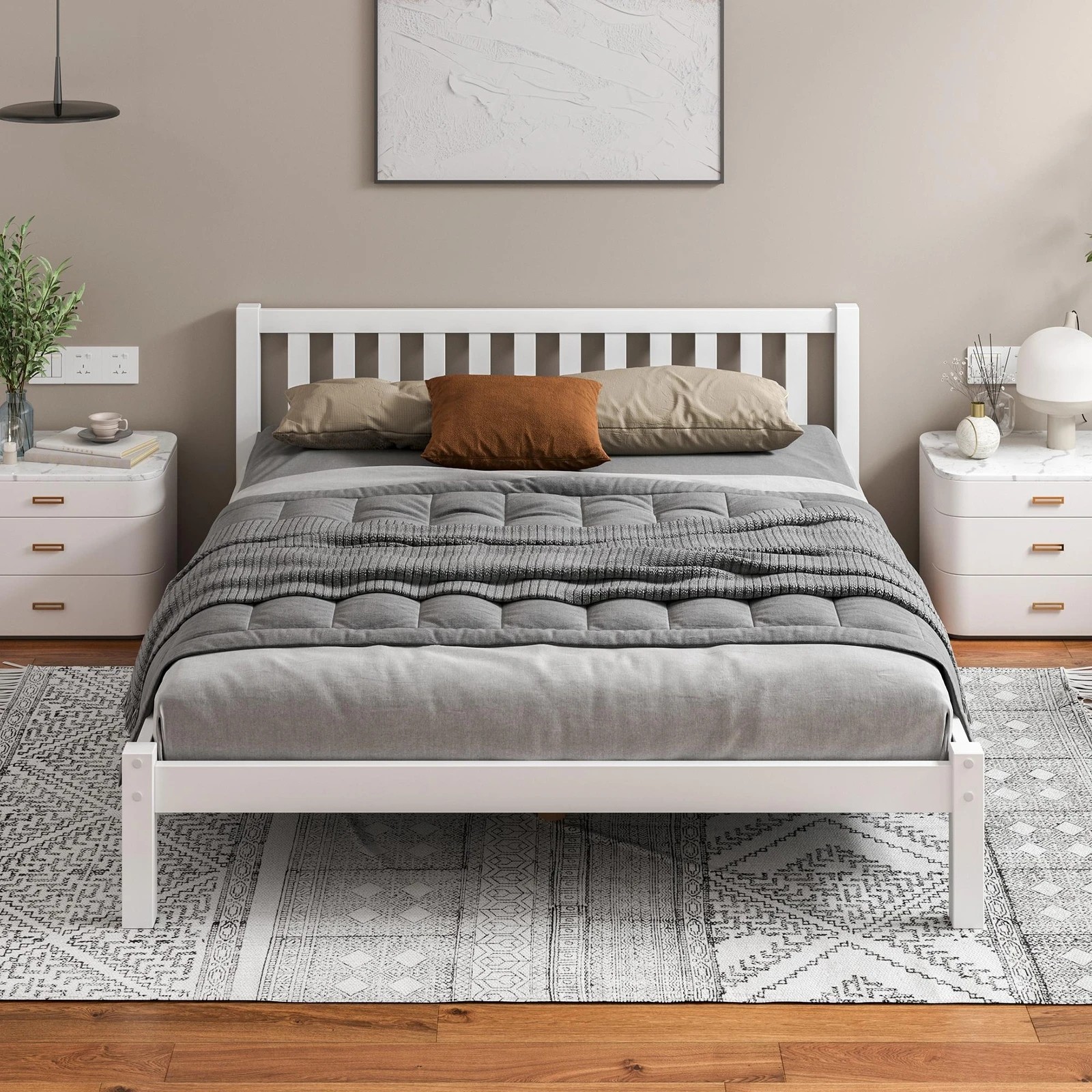 3 Alfordson Bed Frame Wooden Timber King Size Mattress Base Platform Fenella - White, 3 of 10