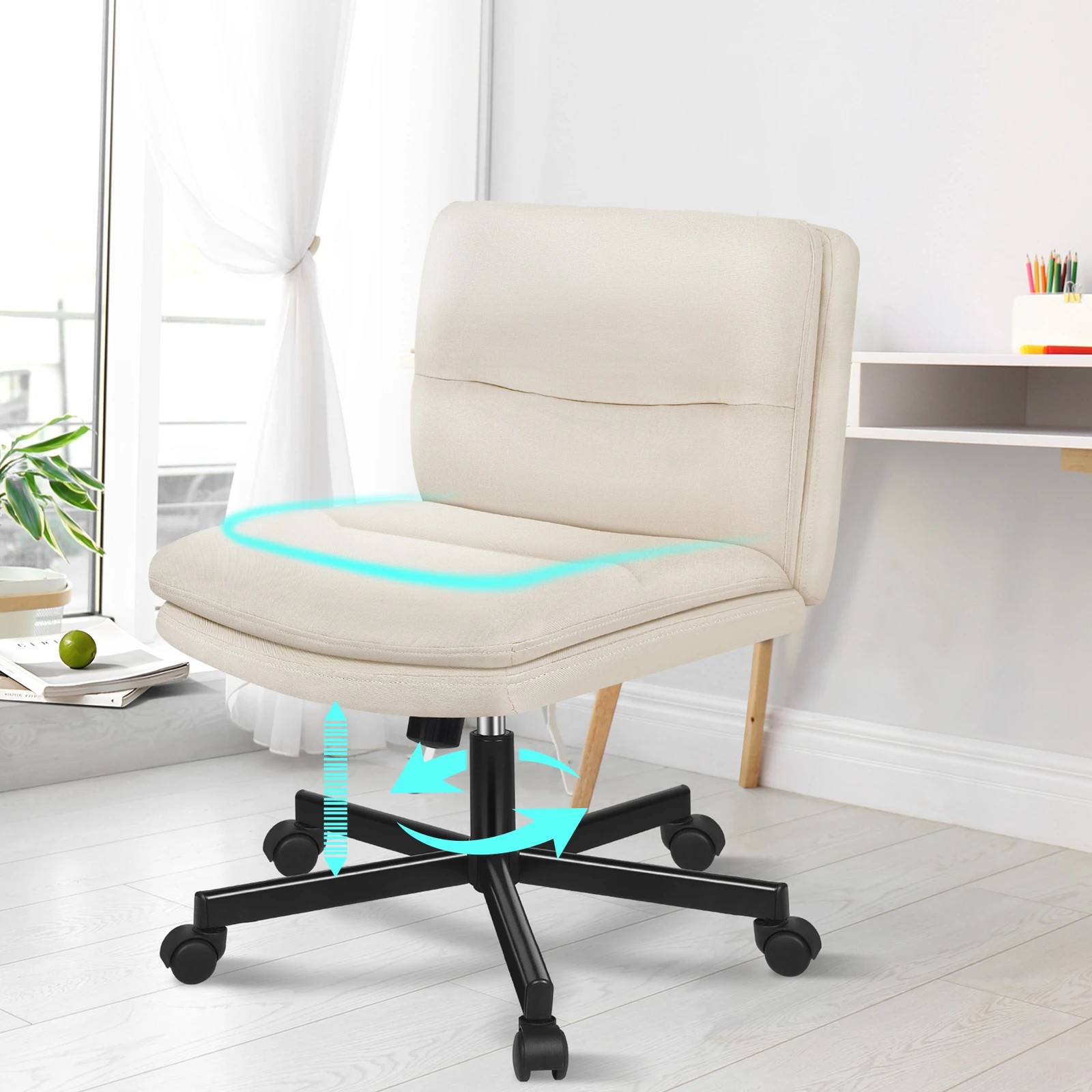 2 Alfordson Desk Chair Office Computer Armless Wide Seat Mid Back Fabric - Beige, 2 of 7