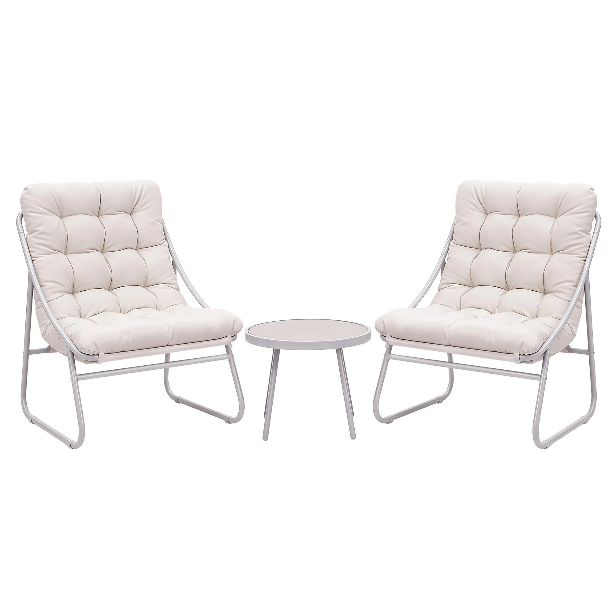 1 Gardeon 3PC Outdoor Bistro Set Patio Furniture Table and Chairs Steel Dining Chair - Beige, 1 of 7