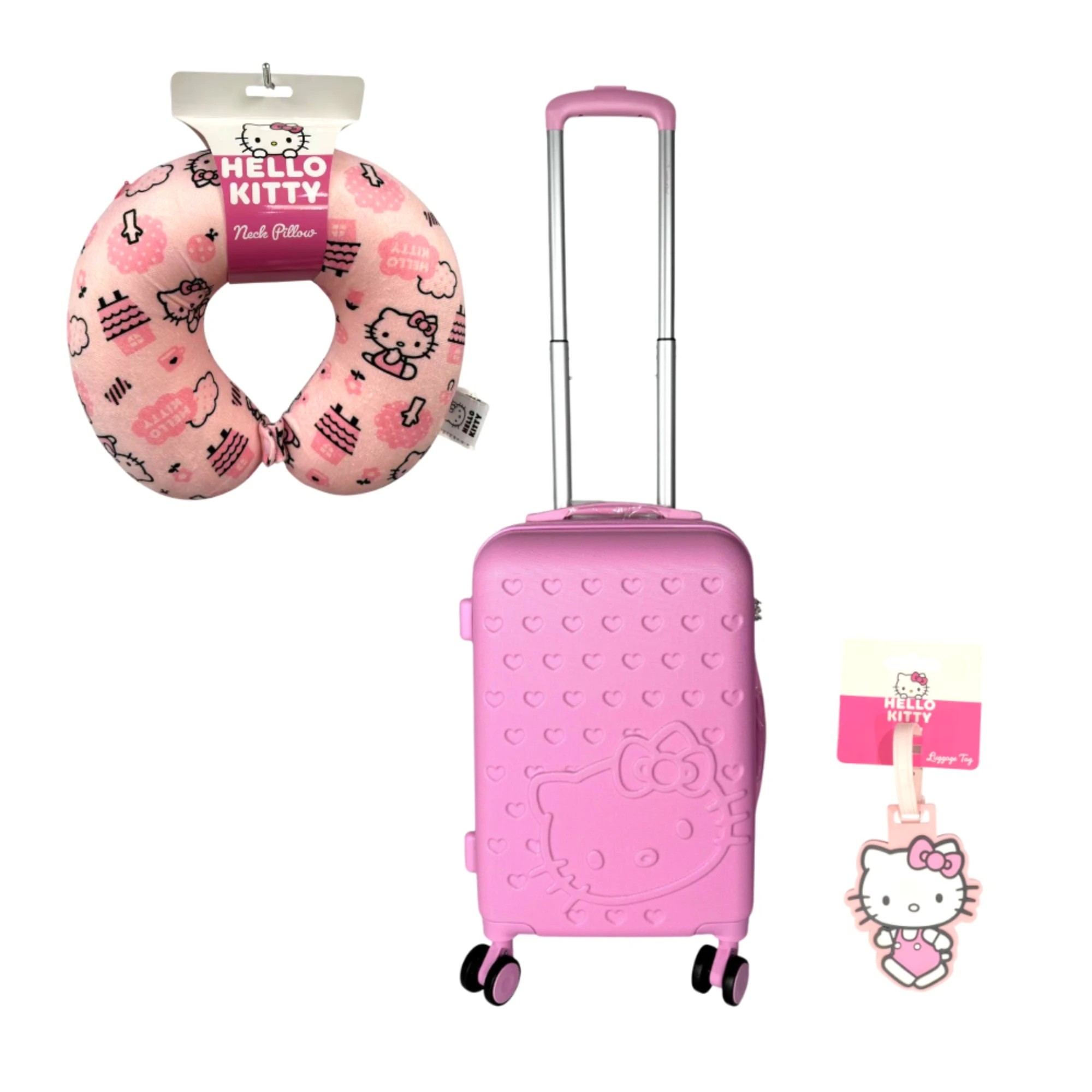 2 Hello Kitty 3-Piece Travel Set - 50cm Hard-Shell Carry-On, Memory Foam Neck Pillow, Luggage Tag - Multi, 2 of 7