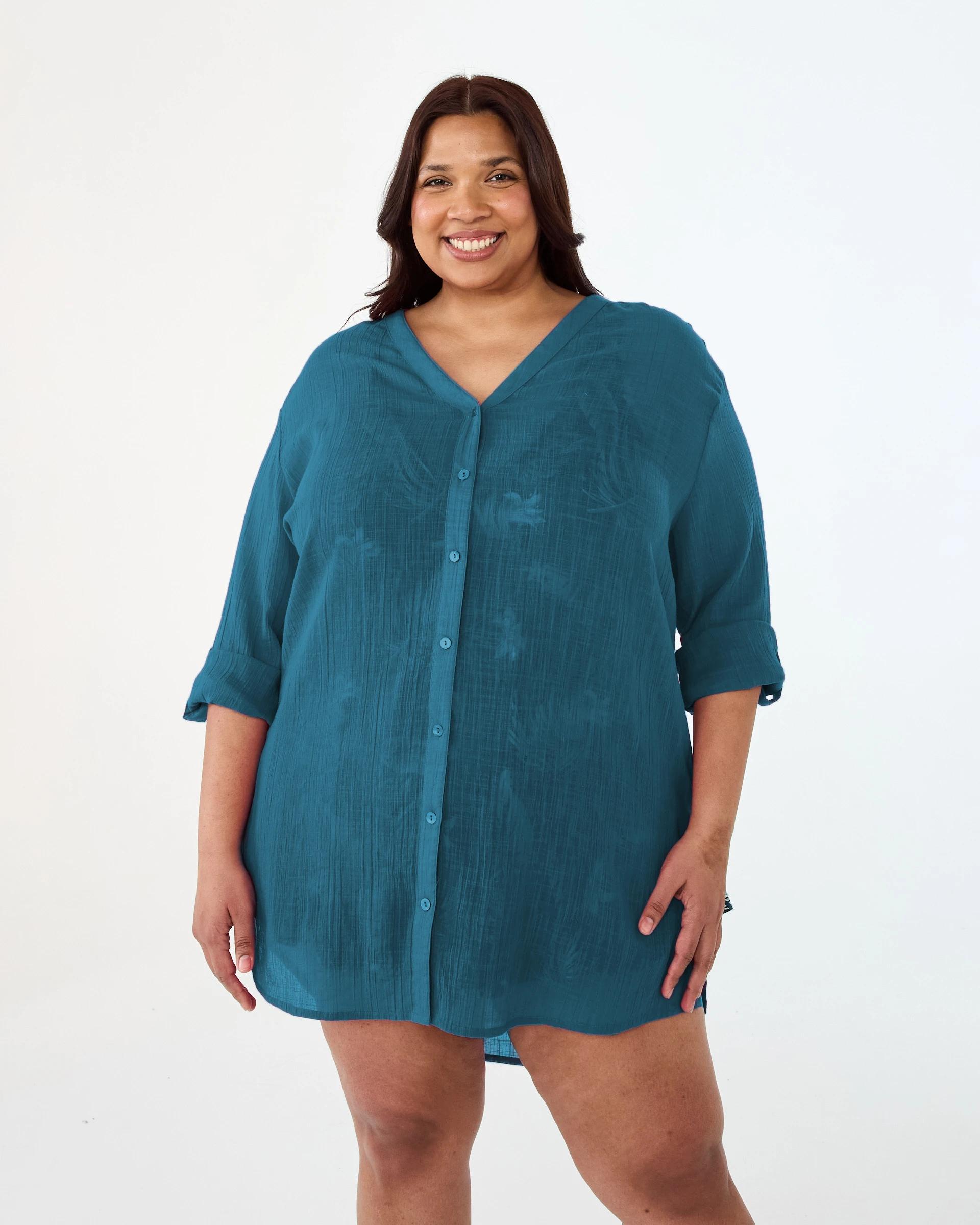 1 Curve Beach Kaftan TEAL NAVY, 1 of 8