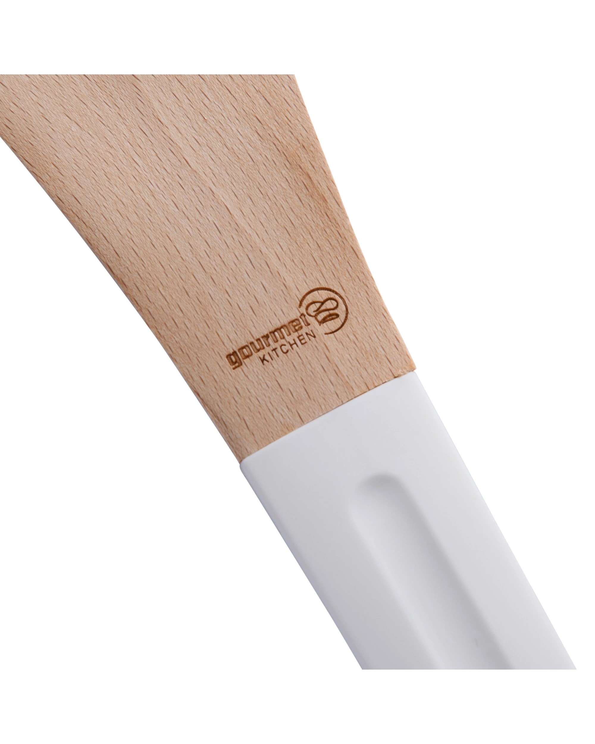 5 Gourmet Kitchen 2 Piece Modern Beech Wood Spoon Set with Silicone Grip - White, 5 of 7