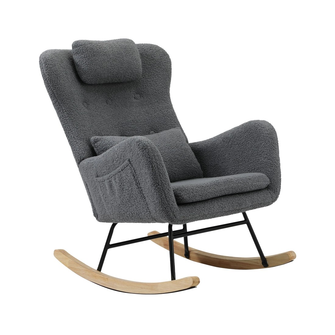 1 Oikiture Rocking Chair Nursing Armchair Sherpa Accent Chairs With 2 Pillow
 - Grey, 1 of 10
