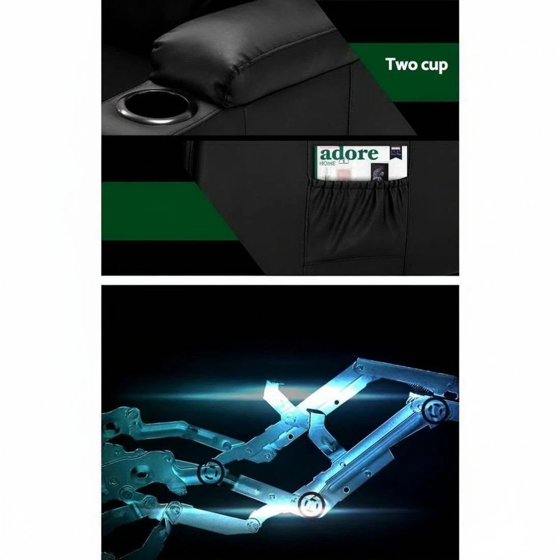 6 Artiss Recliner Chair Electric Heated Massage Chairs Faux Leather Cabin - Black, 6 of 7