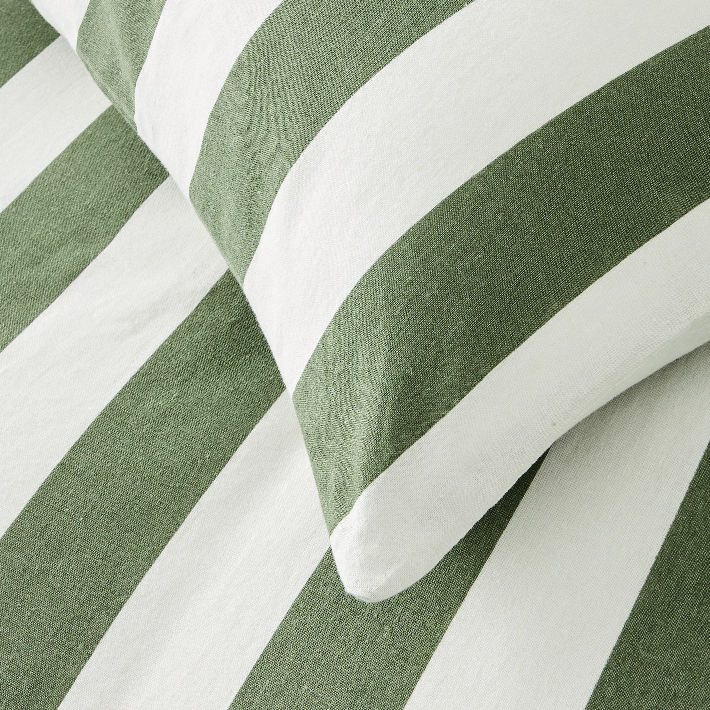 3 Stripe Linen Cotton Quilt Cover Set - Queen Bed, Forest, 3 of 7