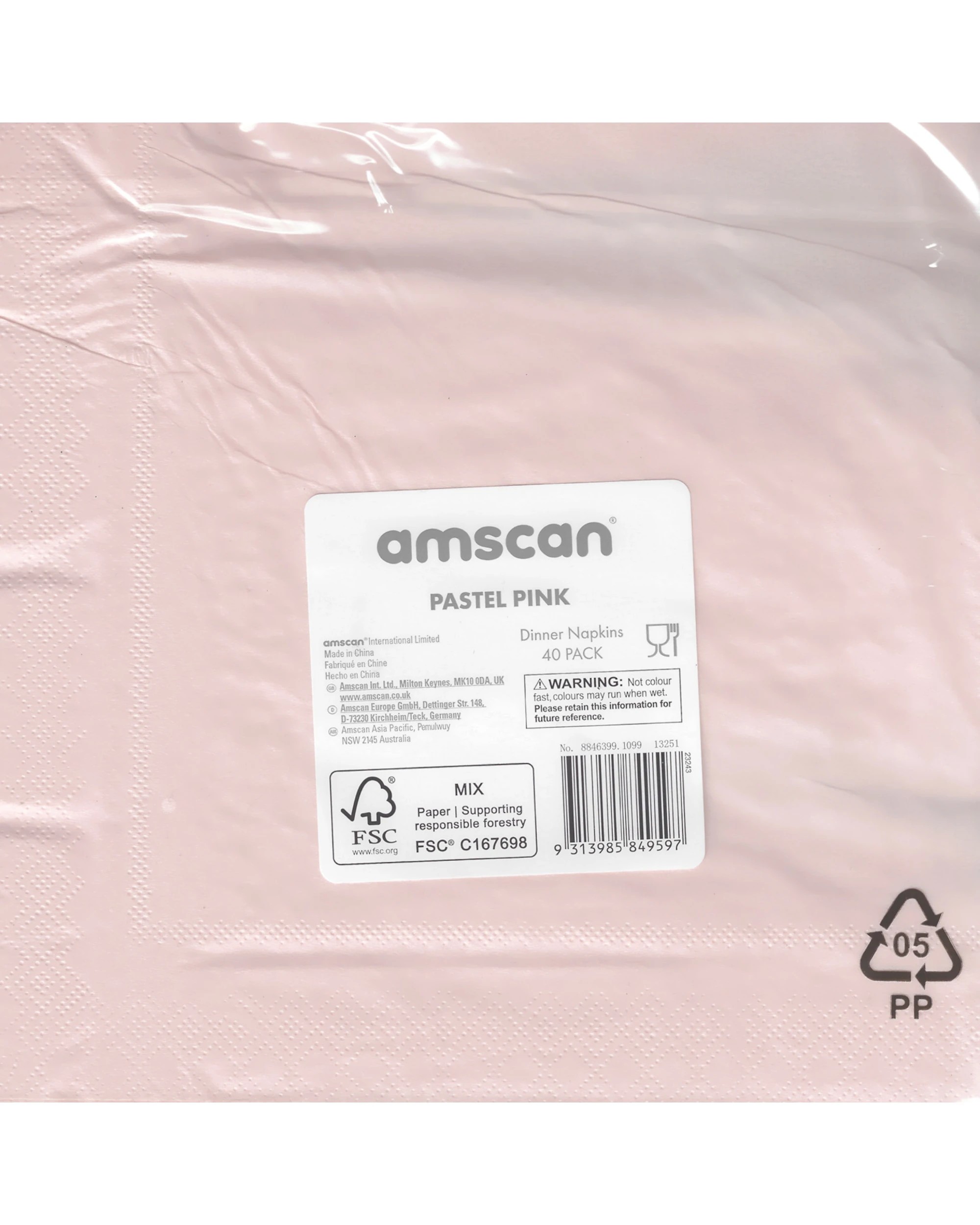 2 Amscan Dinner Napkins / Serviettes Pack of 40 - Pastel Pink - Pastel Pink, 2 of 2