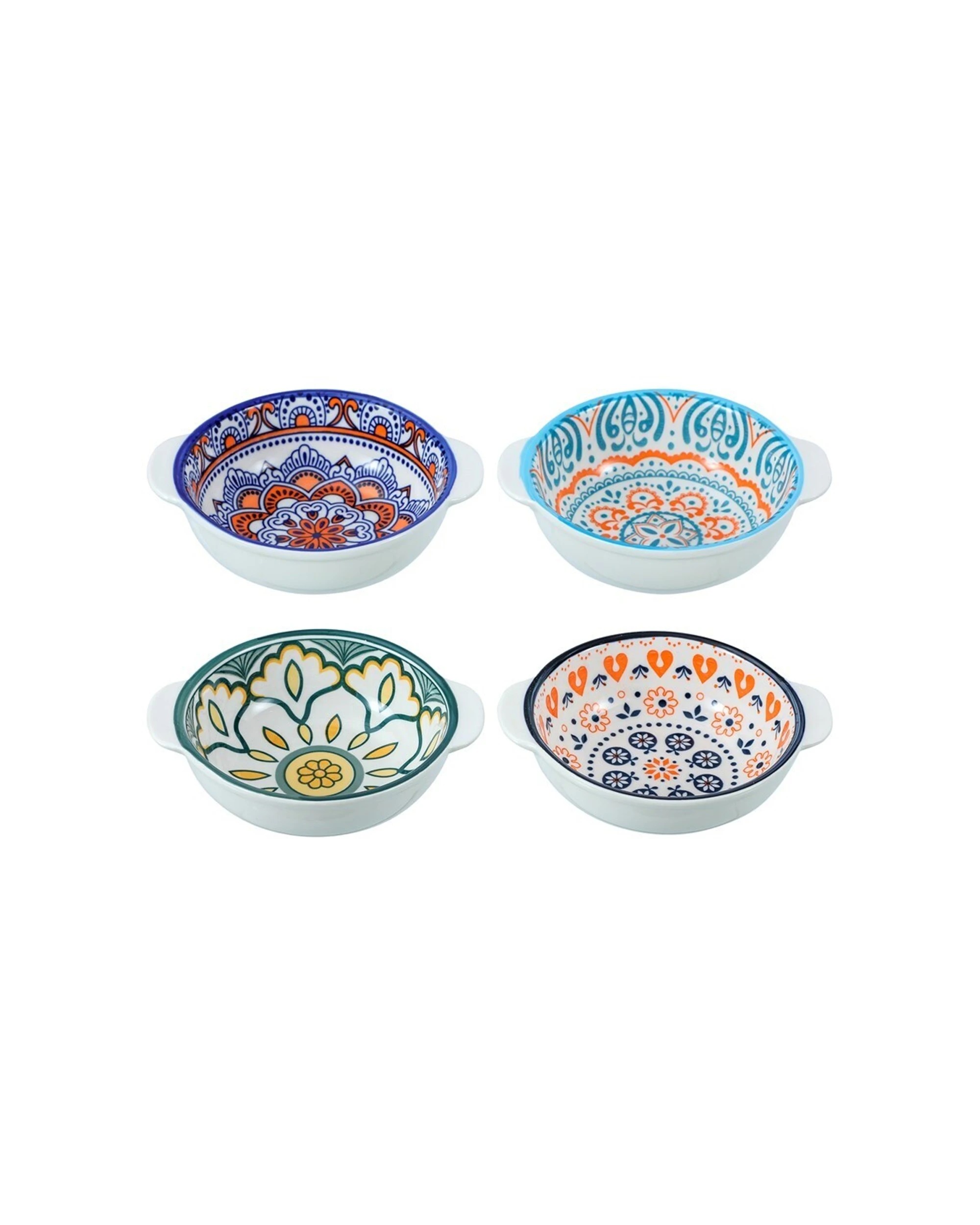1 Lemon & Lime 4PK Moroccan Deco 16x13.5cm Ceramic Handled Bowl Dishwasher - Multi, 1 of 4