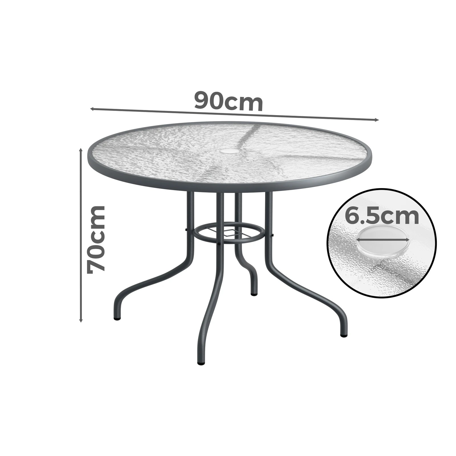 5 Alfordson Outdoor Furniture Patio Dining Table Garden 90CM Round Glass - Grey, 5 of 9