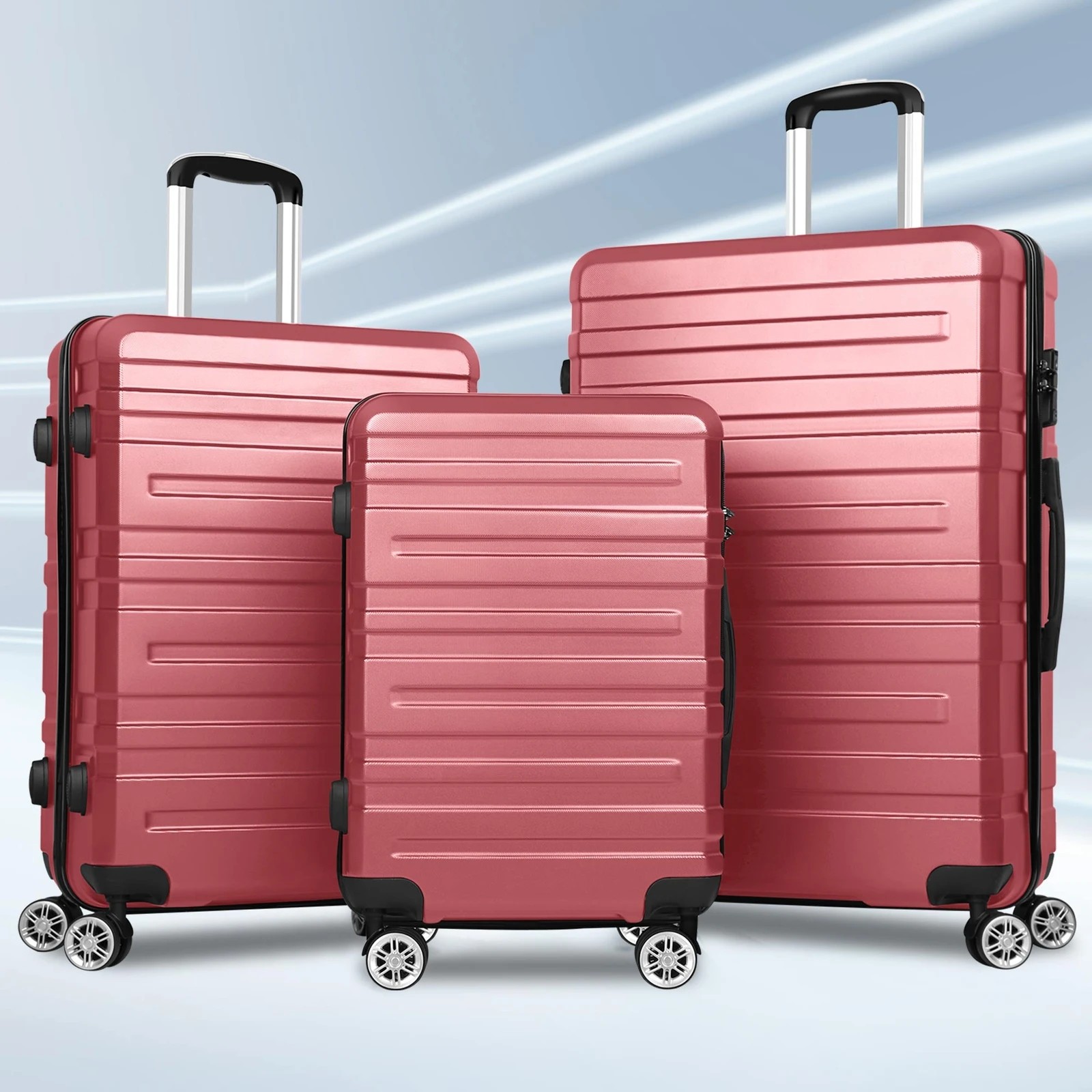 2 Alfordson Luggage 3PCS Set Suitcase ABS+PC Trolley TSA Hard Shell Case - Pink, 2 of 10