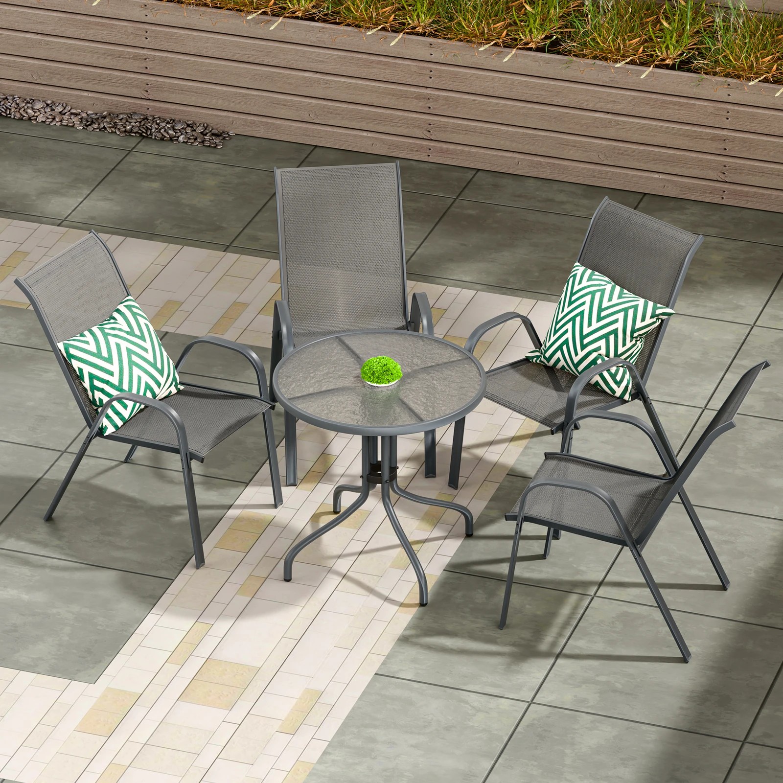 4 Alfordson Outdoor Furniture Patio Coffee Side Table Garden 60CM Glass - Grey, 4 of 10