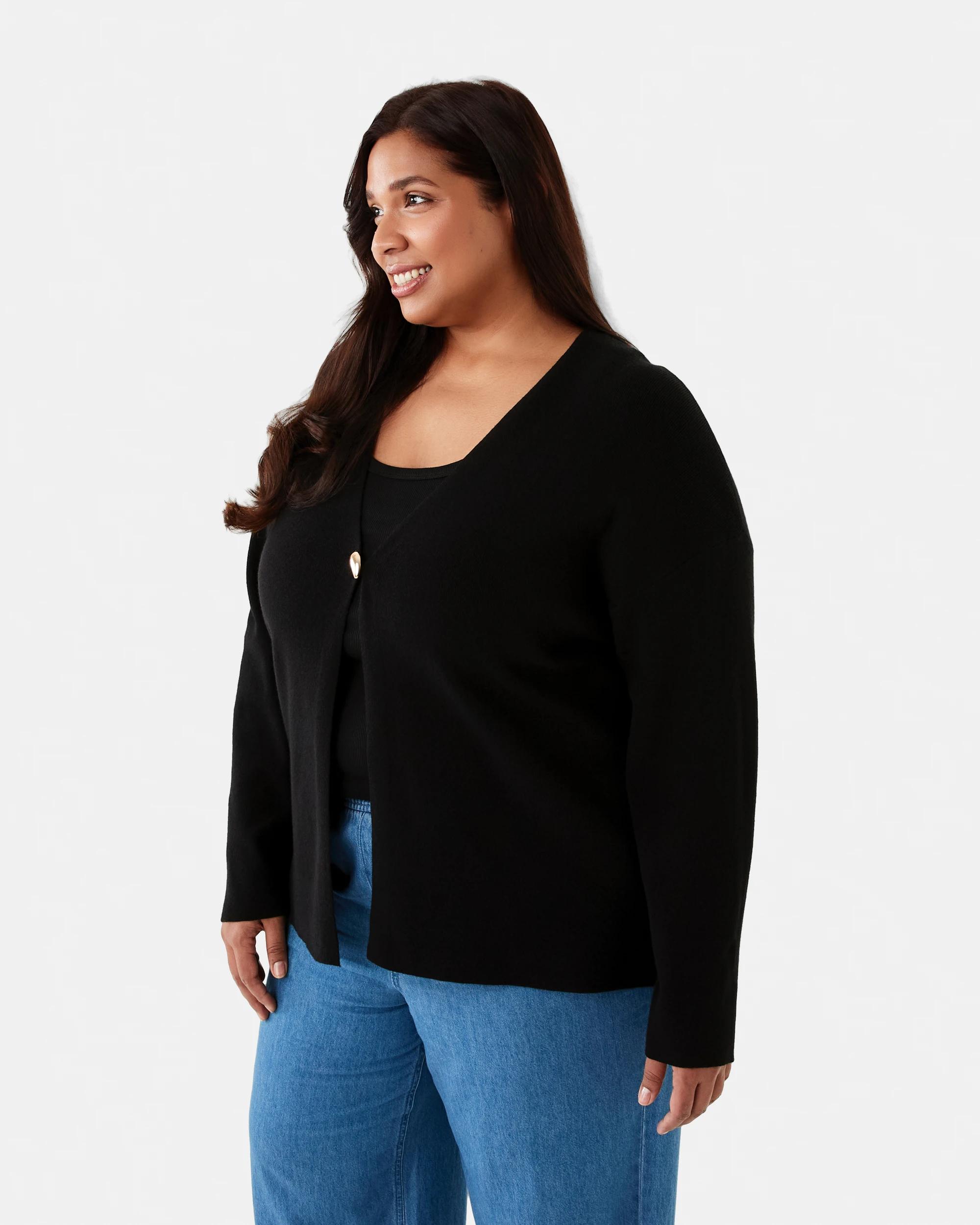 2 Curve Gold Tone Button Cardigan Black, 2 of 7