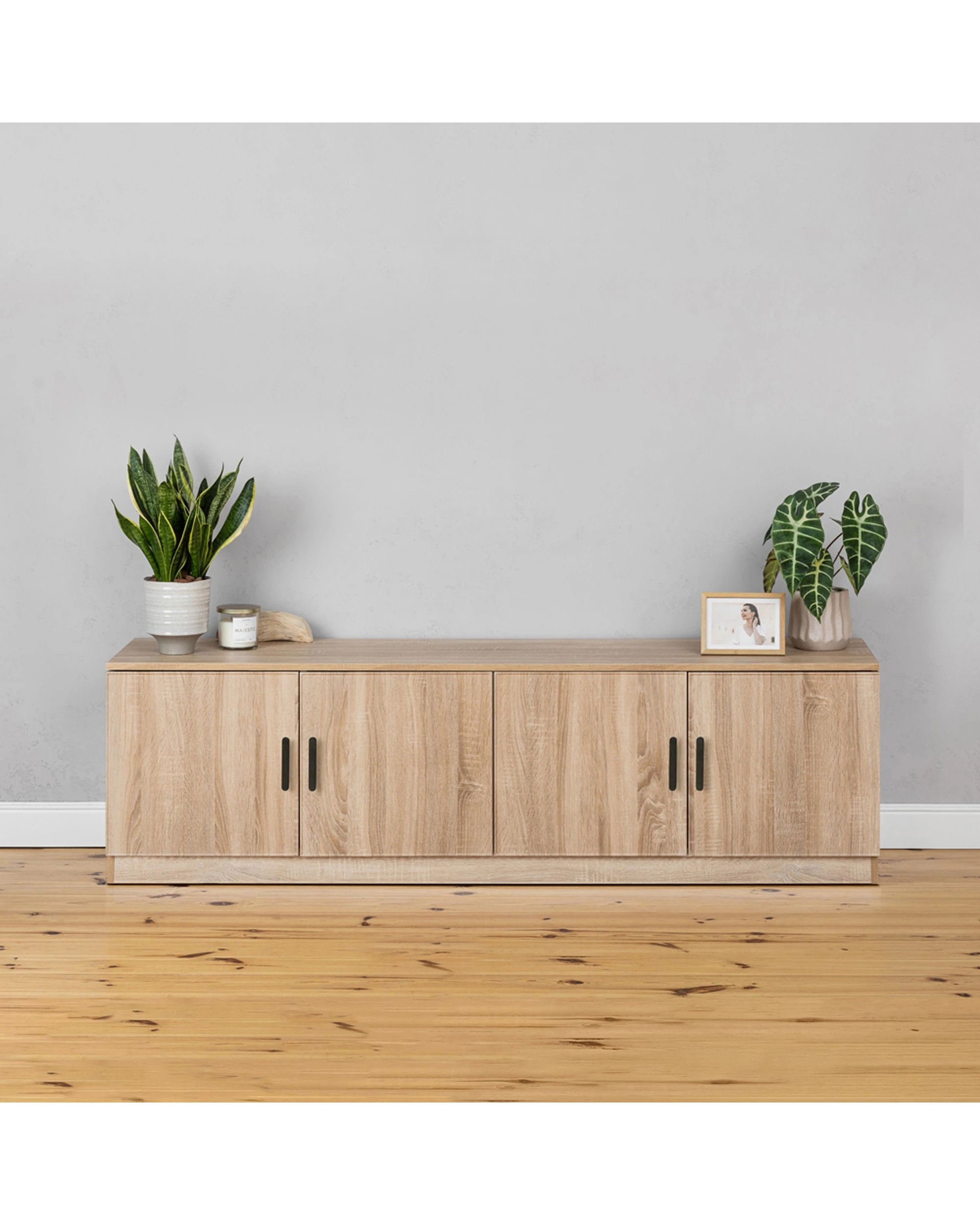 2 European Cabinetry Bucharest Oak Slim TV Unit Furniture Oval Handle - Natural, 2 of 4