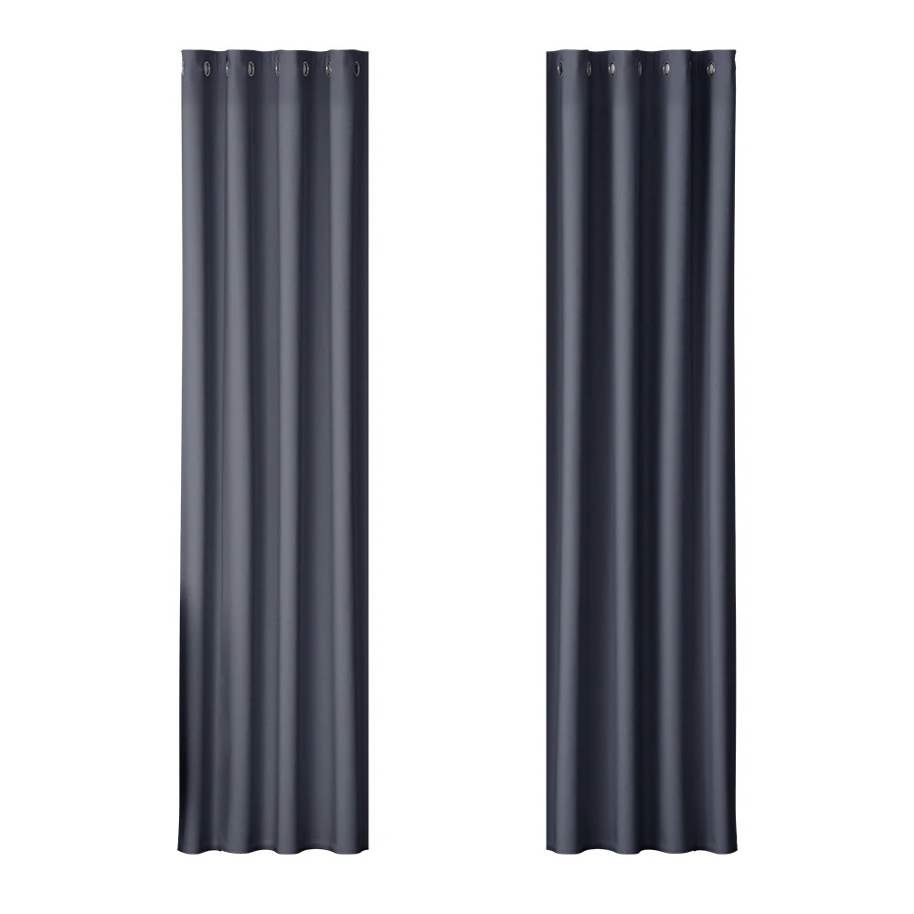 1 Artiss 2X Blockout Curtains Eyelet 140x230cm Charcoal - Charcoal, 1 of 5