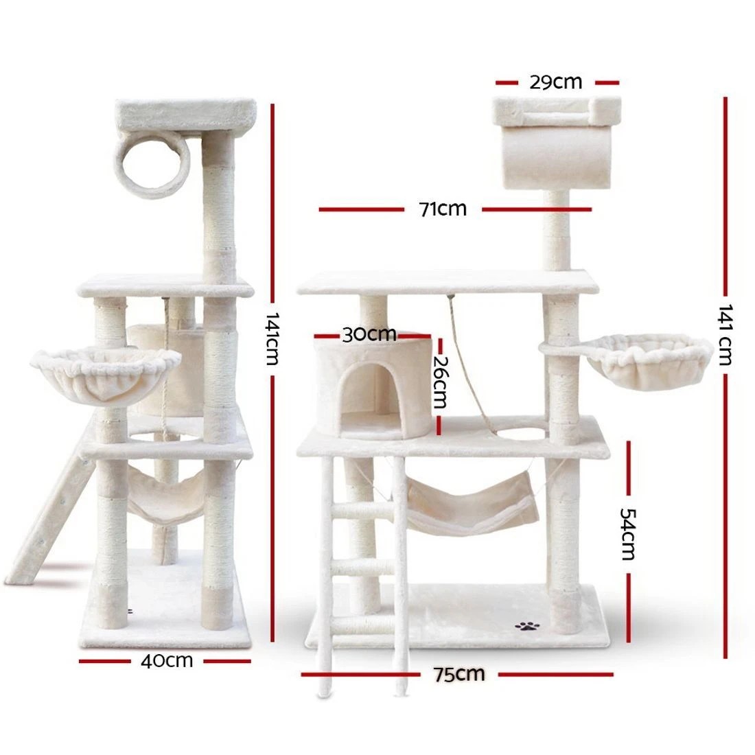 3 i.Pet Cat Tree 141cm Tower Scratching Post Scratcher Condo Wood House Bed - Beige, 3 of 7